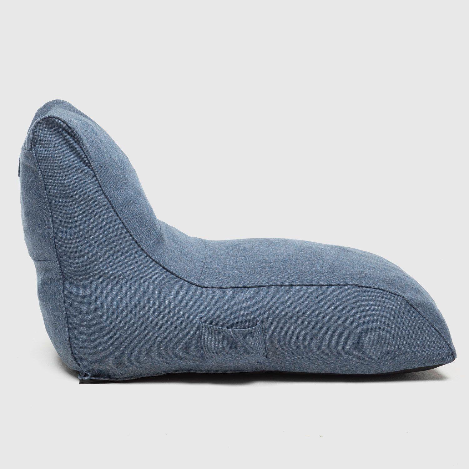 Sofá Pouf / Puff Azul Largo Con Respaldo Relan-2