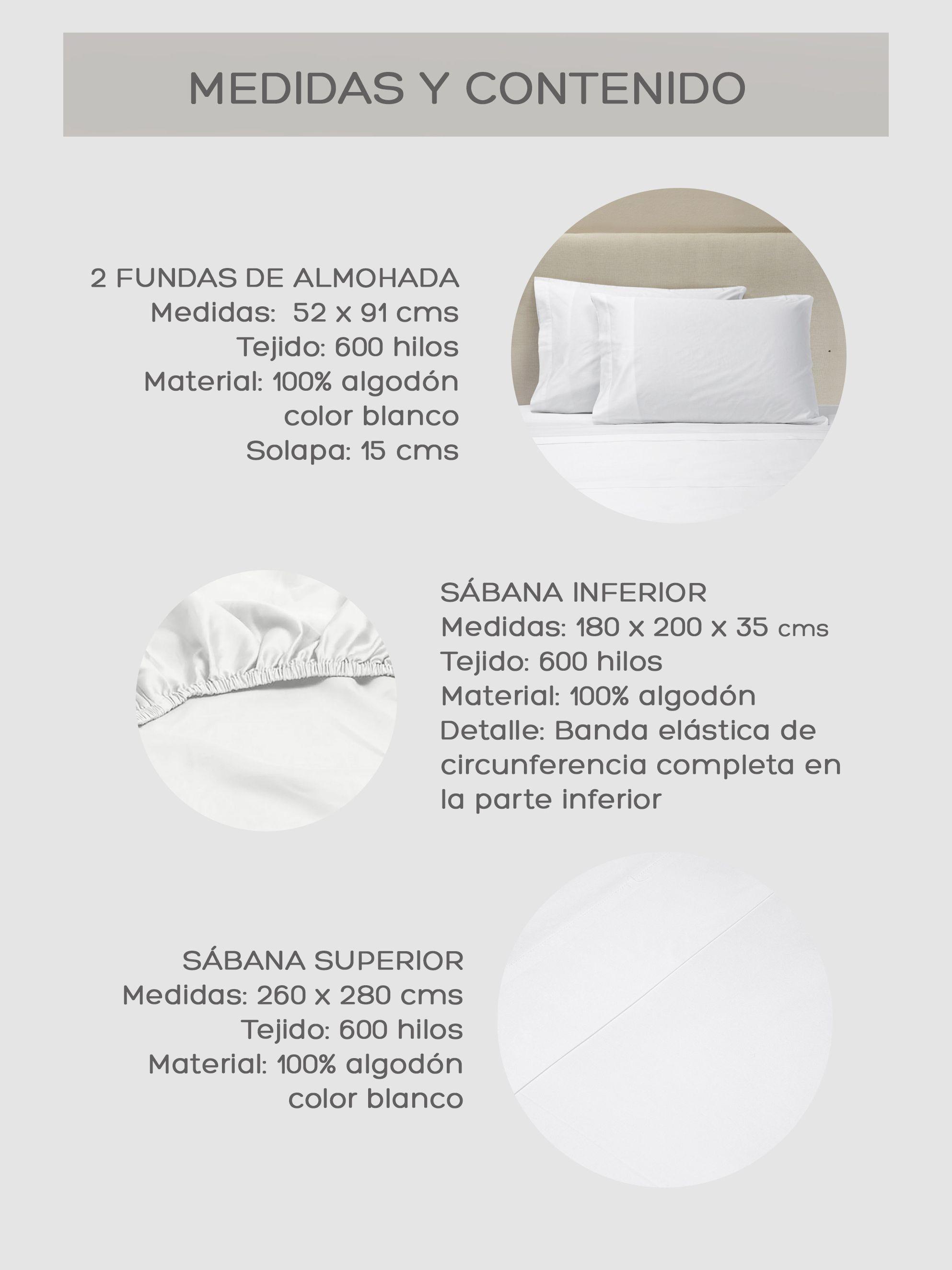 Juego de Sabanas de 300 Hilos de Algodón Blanco King Relan-7