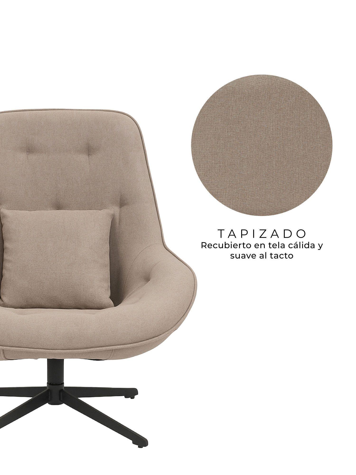 Sitial Giratorio Cherry Relan Diseño Capitoné Tapizado en Lino Color Beige-2