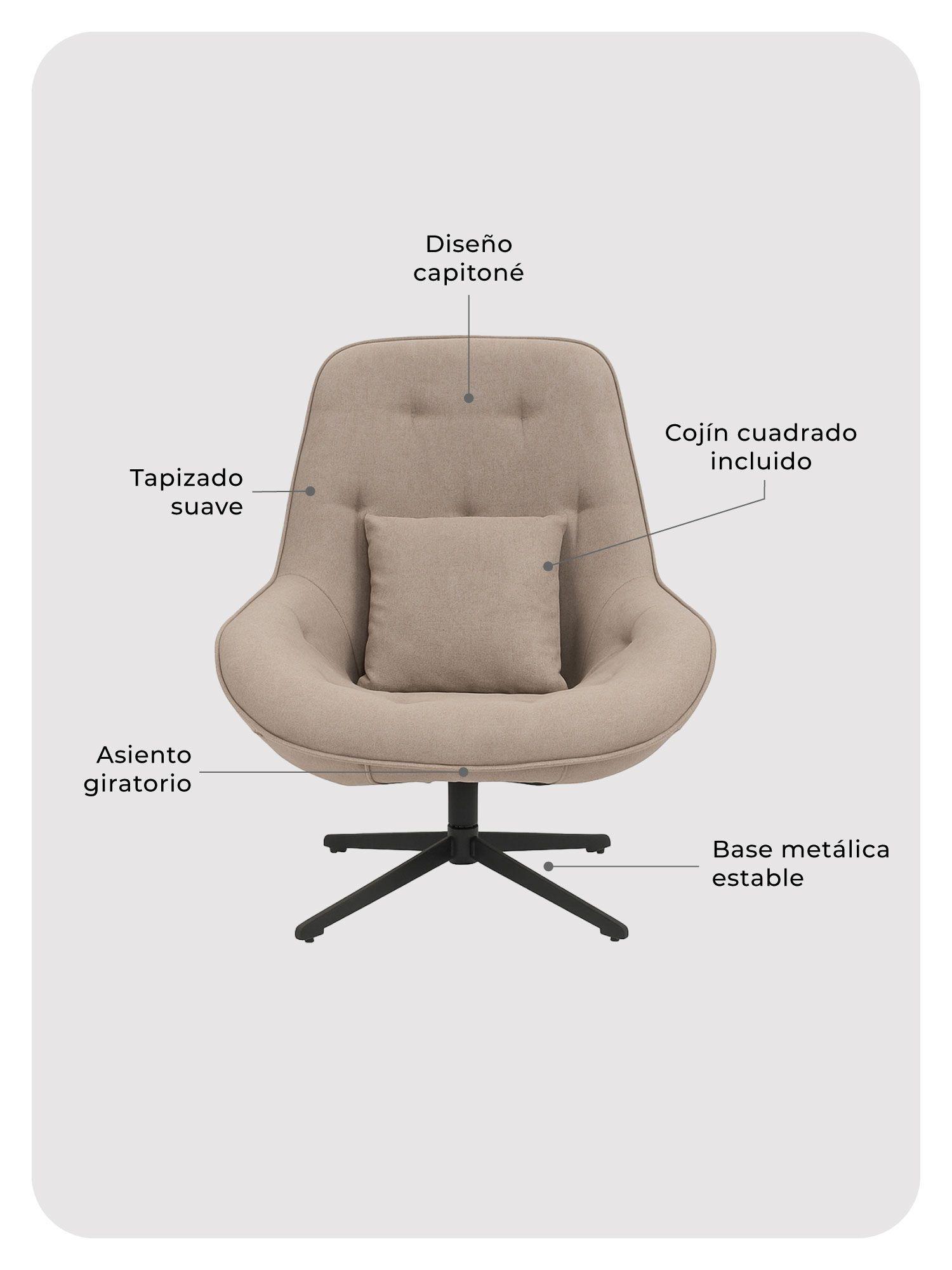 Sitial Giratorio Cherry Relan Diseño Capitoné Tapizado en Lino Color Beige-3