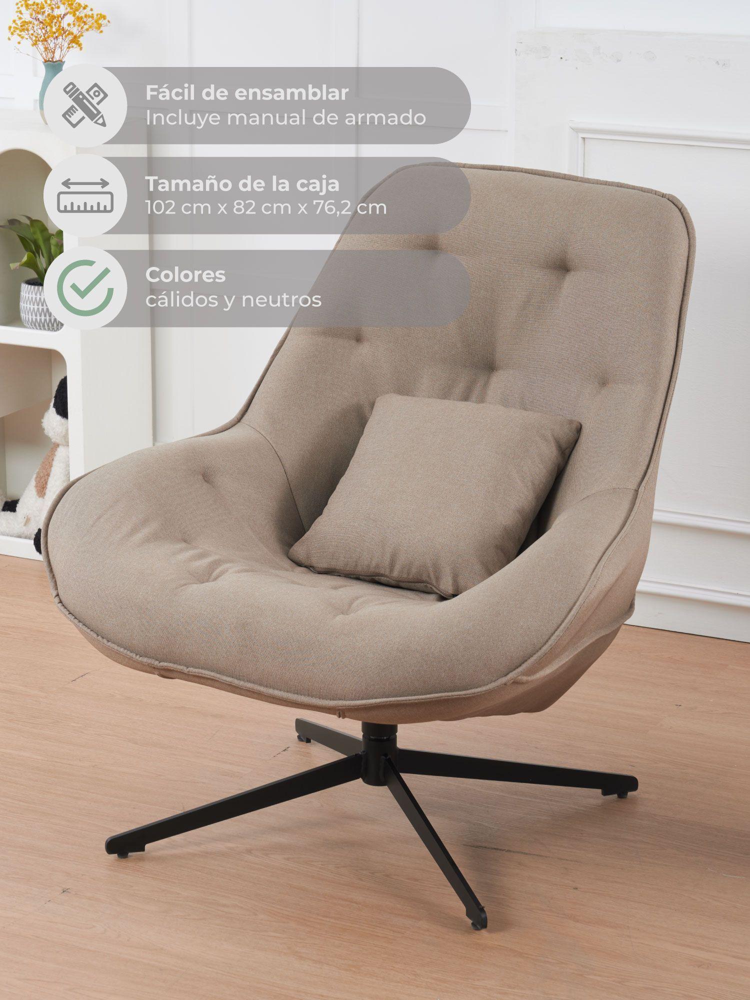 Sitial Giratorio Cherry Relan Diseño Capitoné Tapizado en Lino Color Beige-5