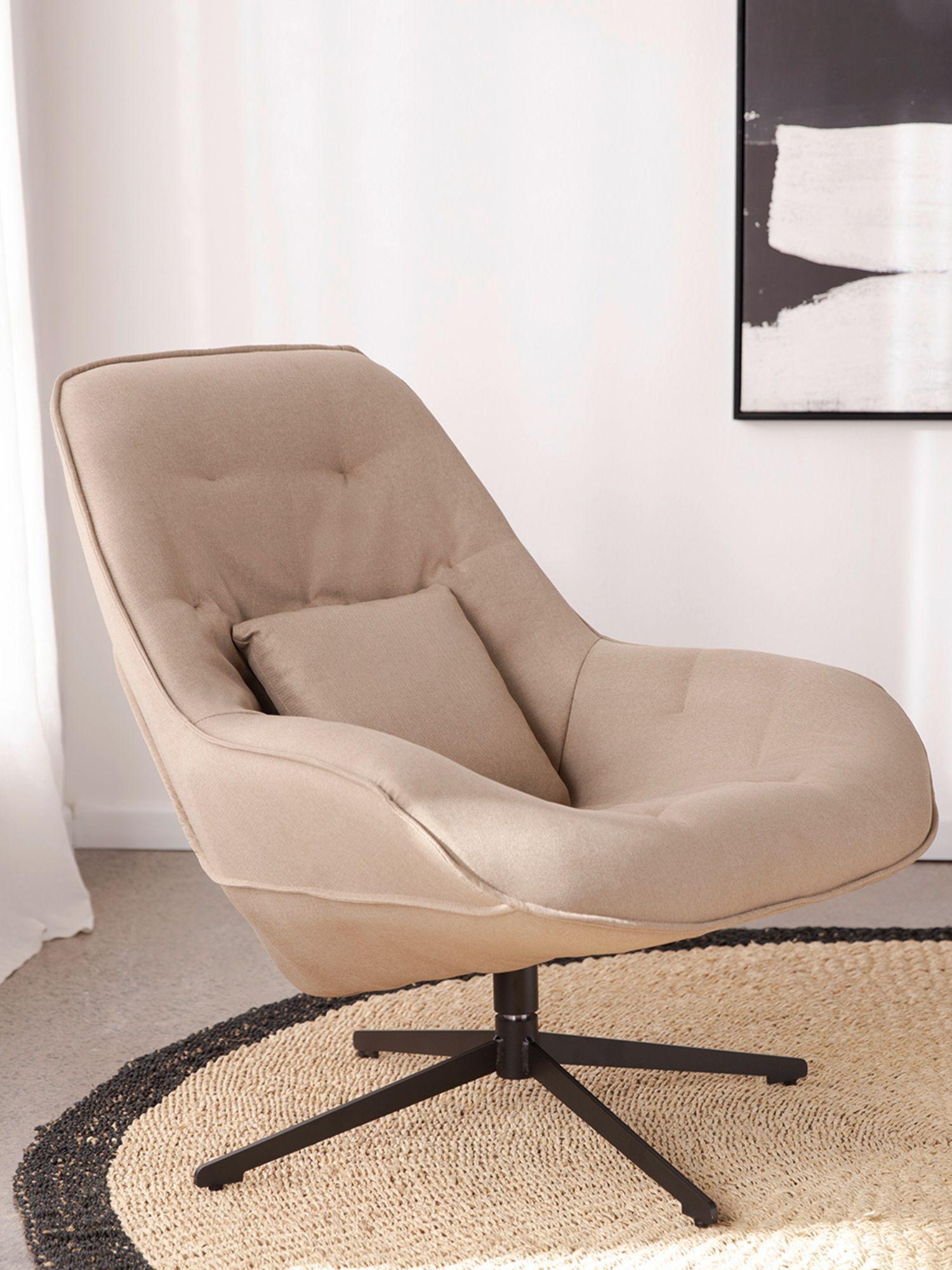 Sitial Giratorio Cherry Relan Diseño Capitoné Tapizado en Lino Color Beige-7