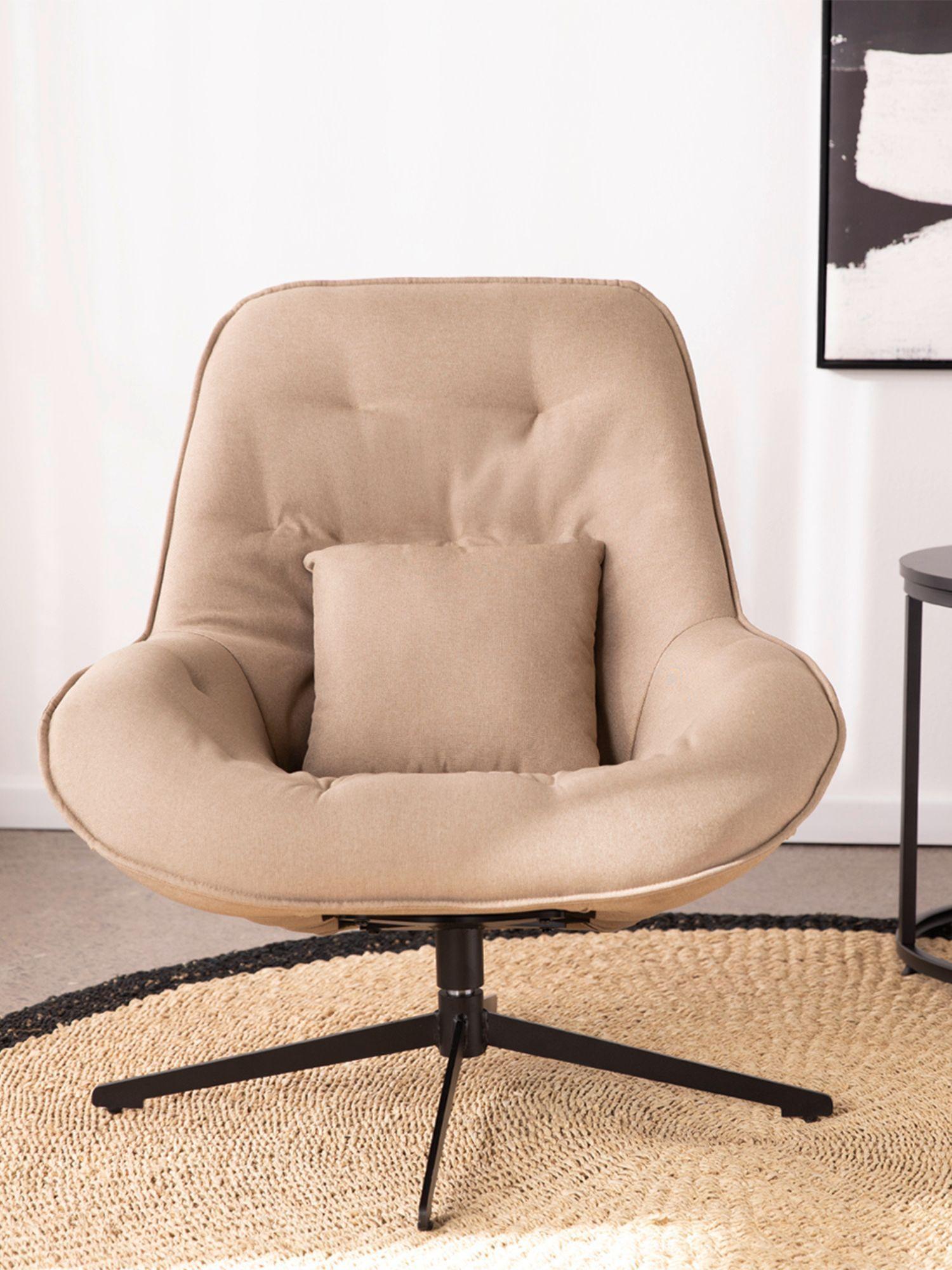 Sitial Giratorio Cherry Relan Diseño Capitoné Tapizado en Lino Color Beige-8