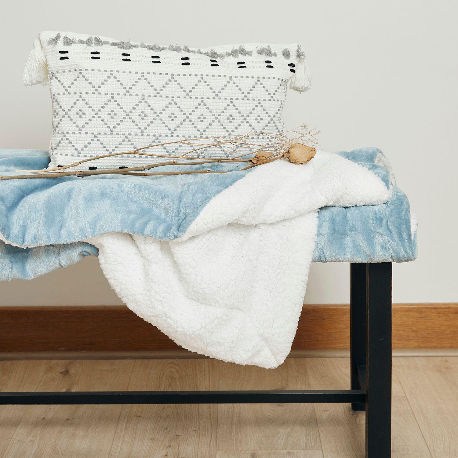 Manta Frazada Sherpa Jacquard Azul 1,5 Plazas Relan-2