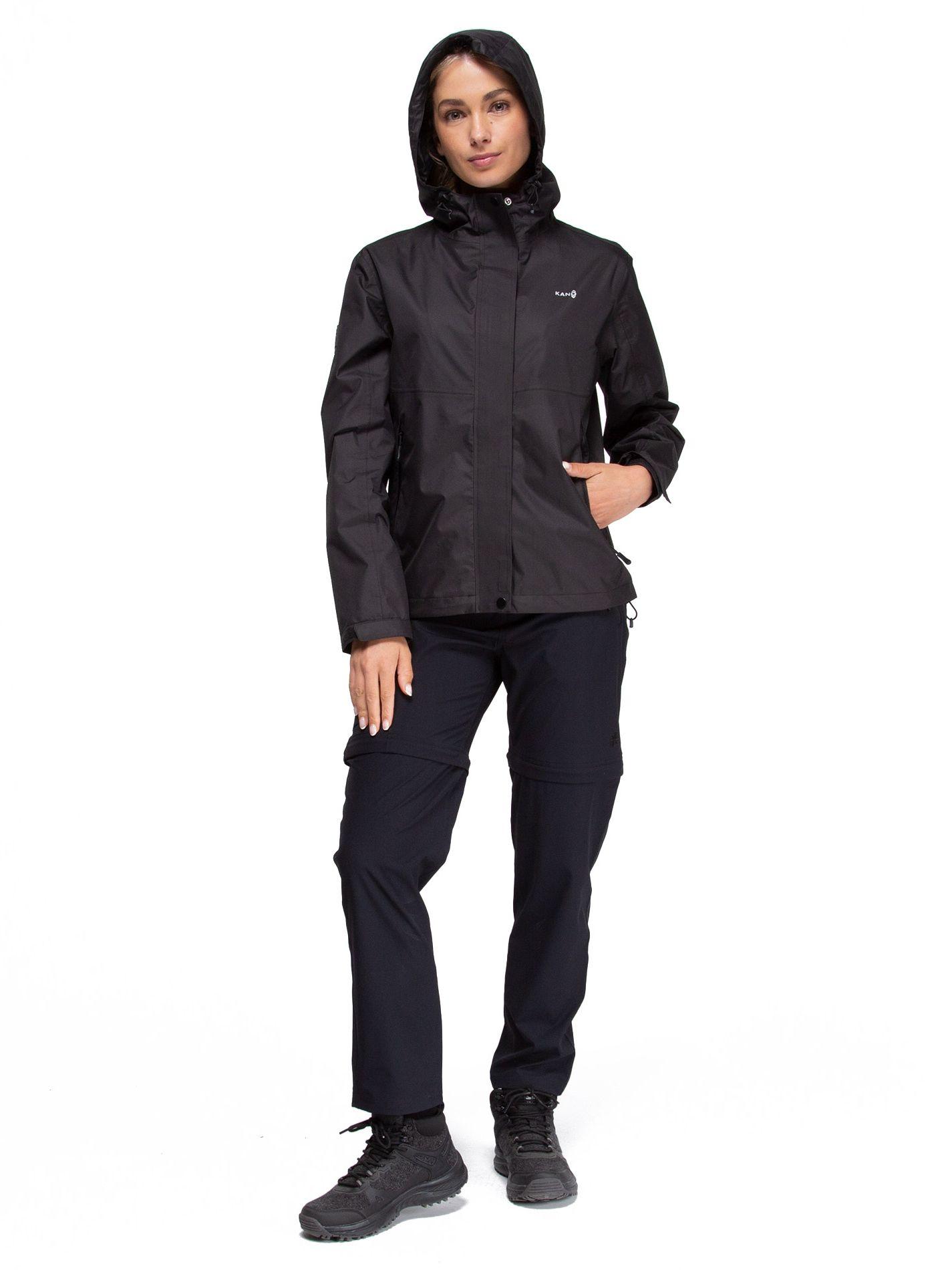 Chaqueta Cortavientos Impermeable Mujer Negro con Gorro-9