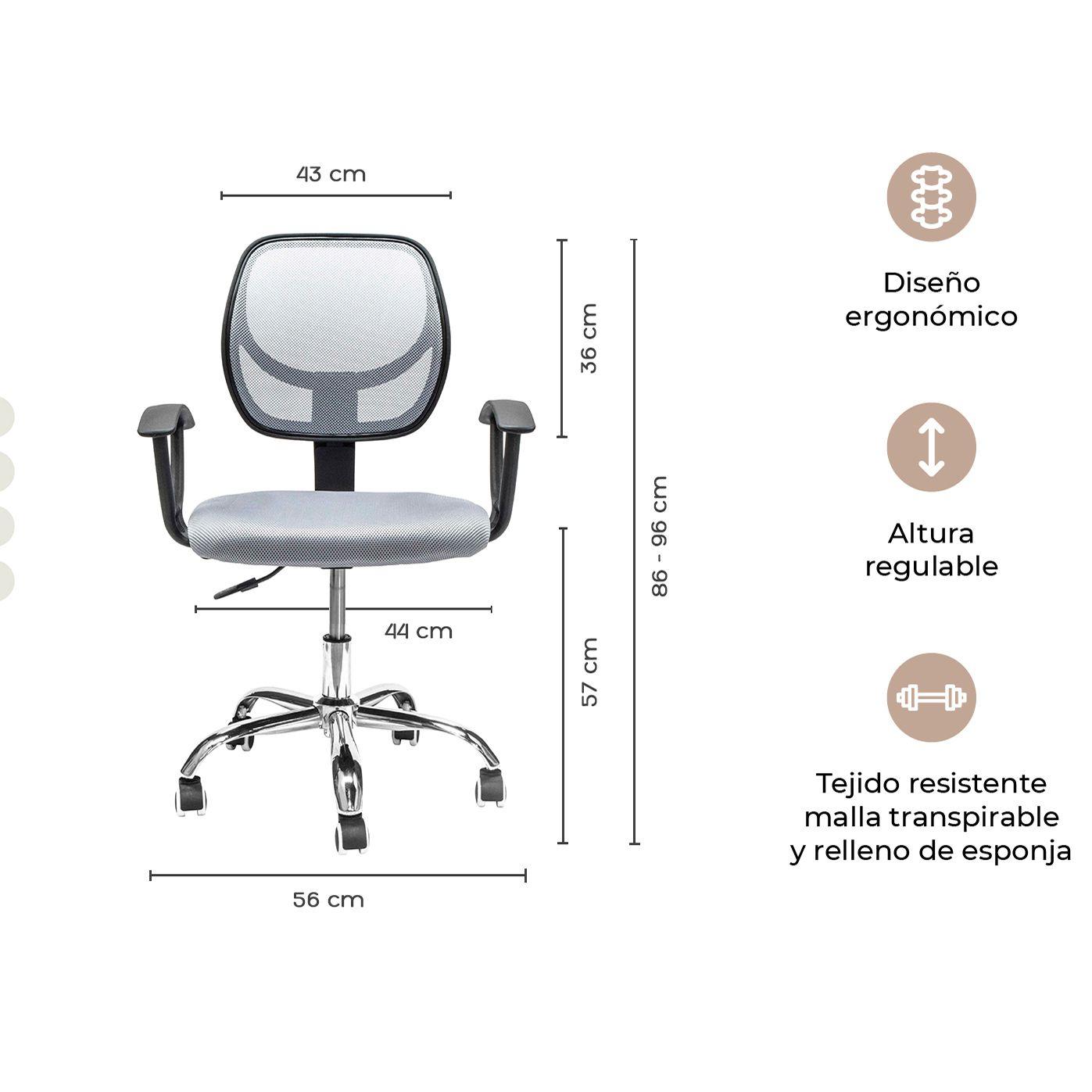 Silla de Escritorio Ergonómica Top Living Gris con Base Cromada-1