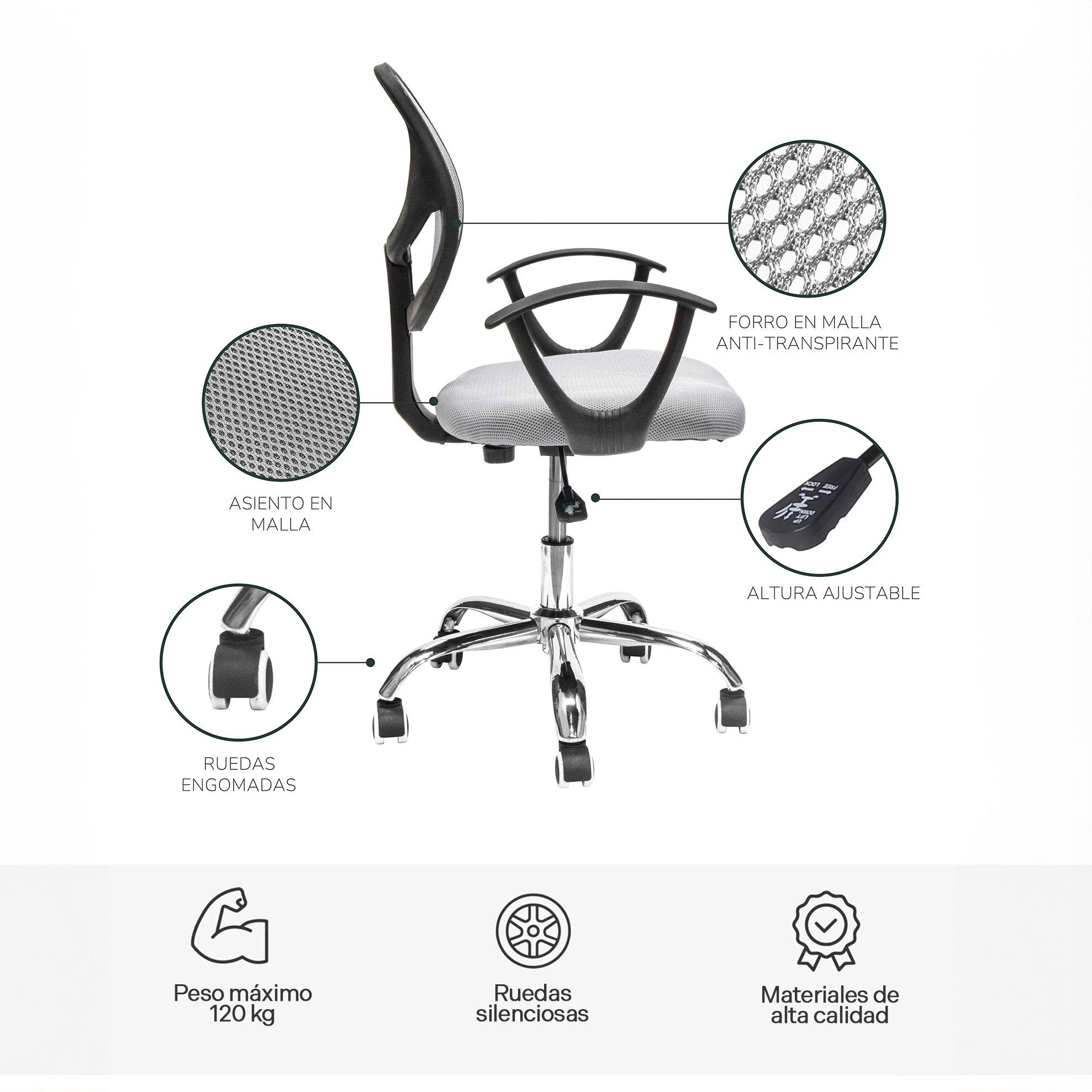 Silla de Escritorio Ergonómica Top Living Gris con Base Cromada-2