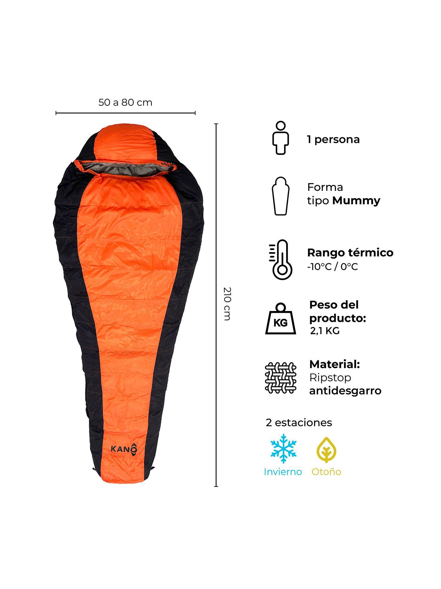 Saco de Dormir Kano Aconcagua -10/0ºC 2100g Ripstop Naranjo-1