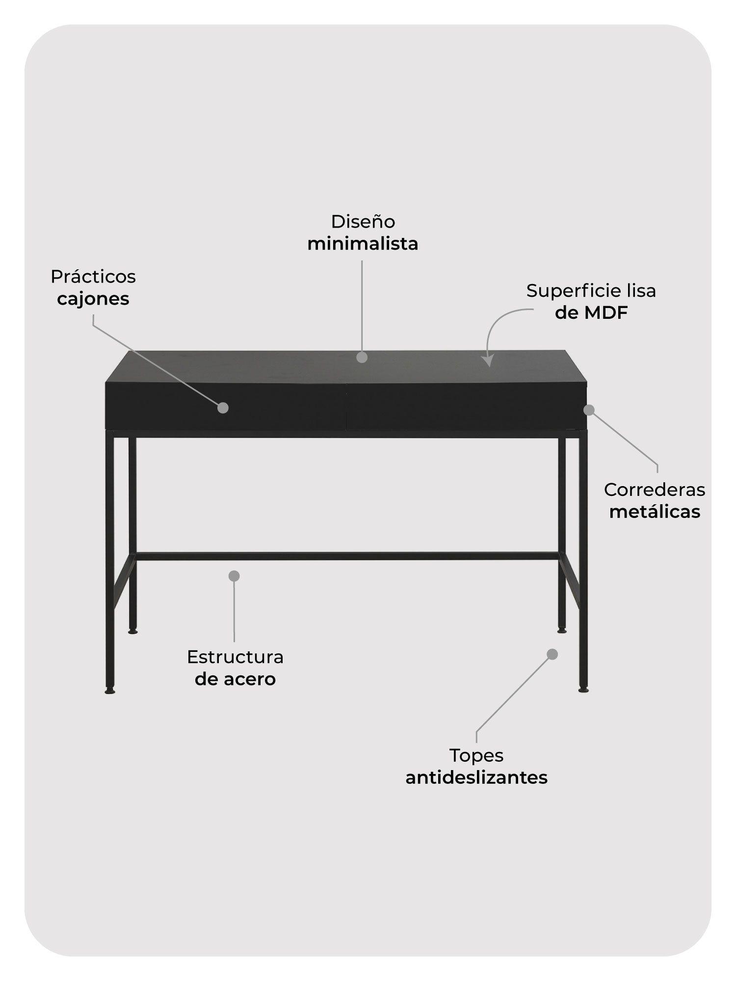 Escritorio Forge Relan Moderno Con 2 Cajones 120x60x78 cm-3