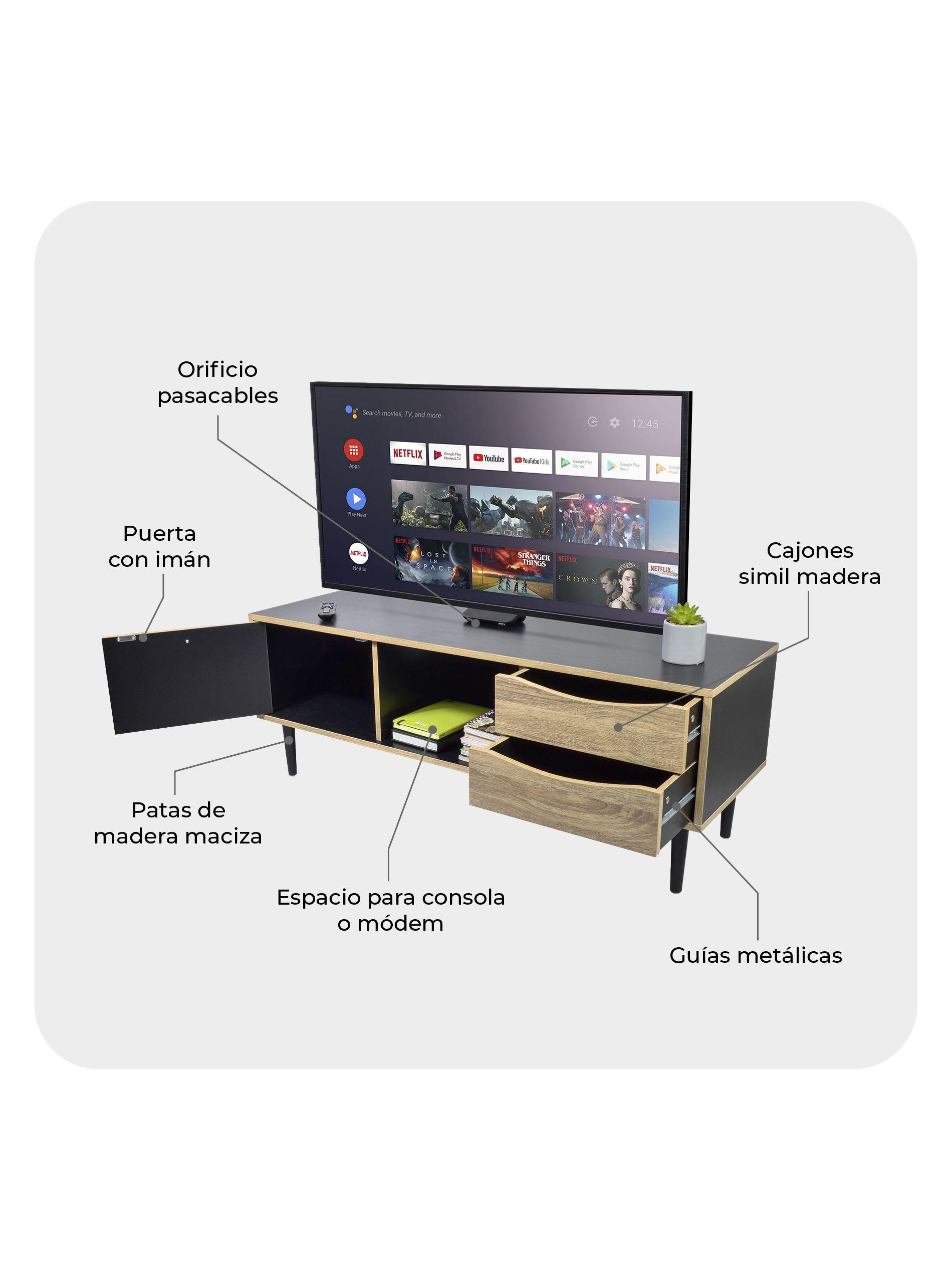 Rack de Tv Negro Top Living Venice con Puerta y Cajones-3