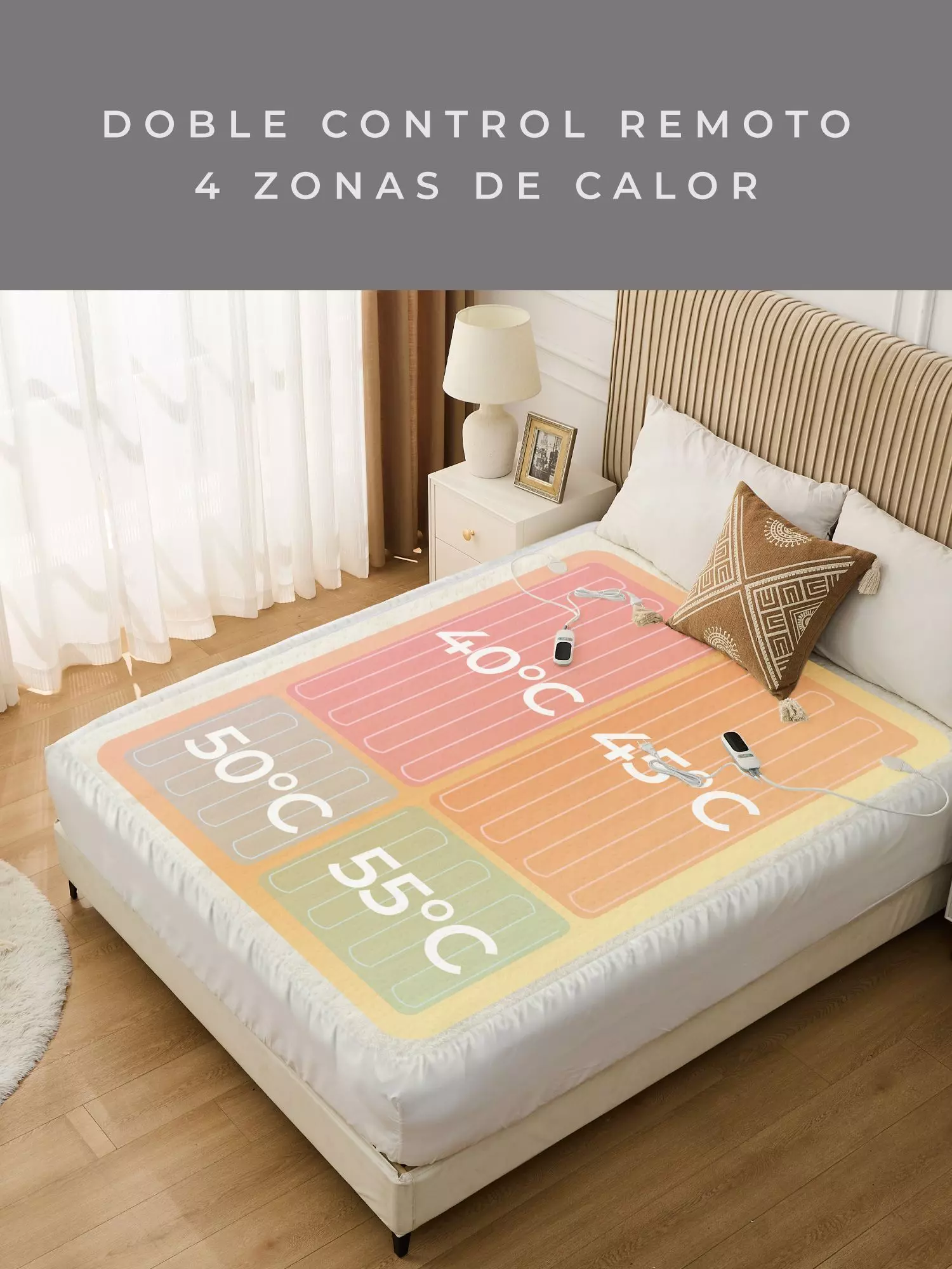 Calienta Cama Eléctrico Relan Queen 4 Zonas 6 Niveles de Calor-2