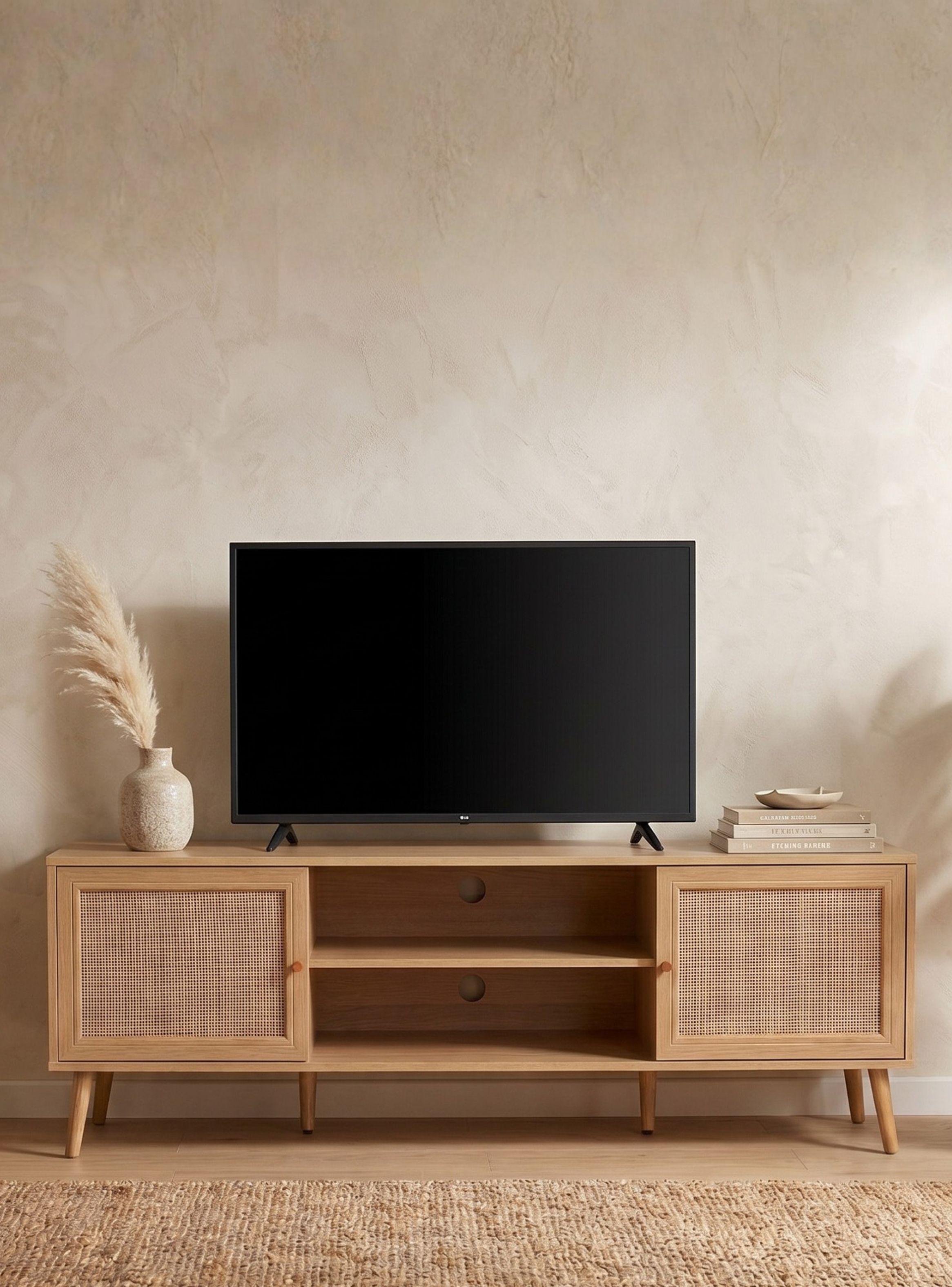 Rack de TV Bombai Relan Con Estante y Puertas de Ratán 160 Cm-1