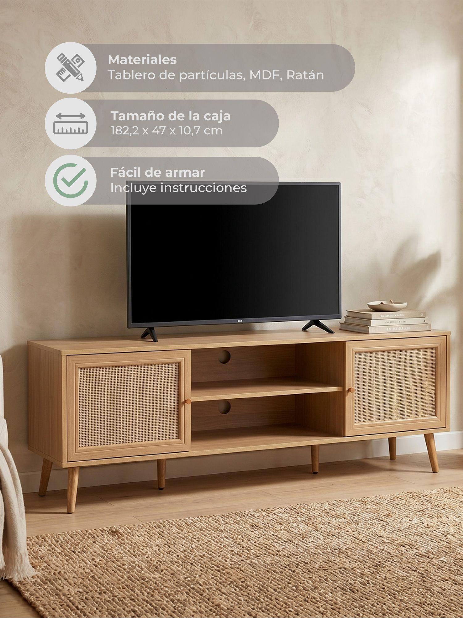 Rack de TV Bombai Relan Con Estante y Puertas de Ratán 160 Cm-6