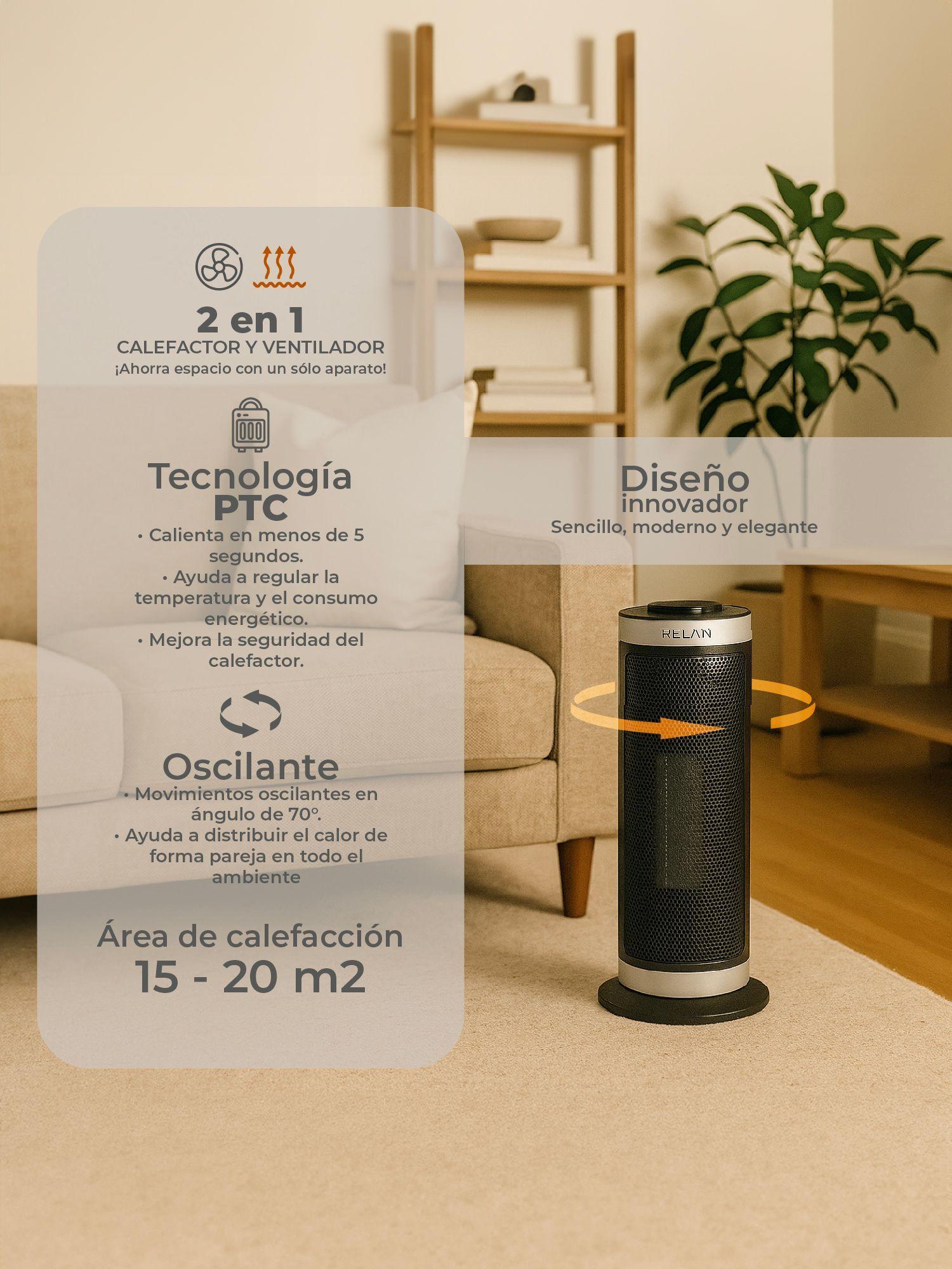 Estufa Eléctrica Termoventilador Relan Calefactor PTC 2000W-1