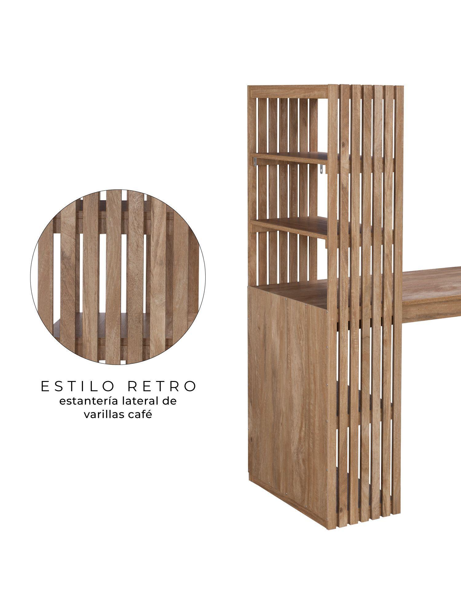Escritorio Desk Var One Relan Diseño Varillado con Biblioteca Lateral Color Café Claro-3