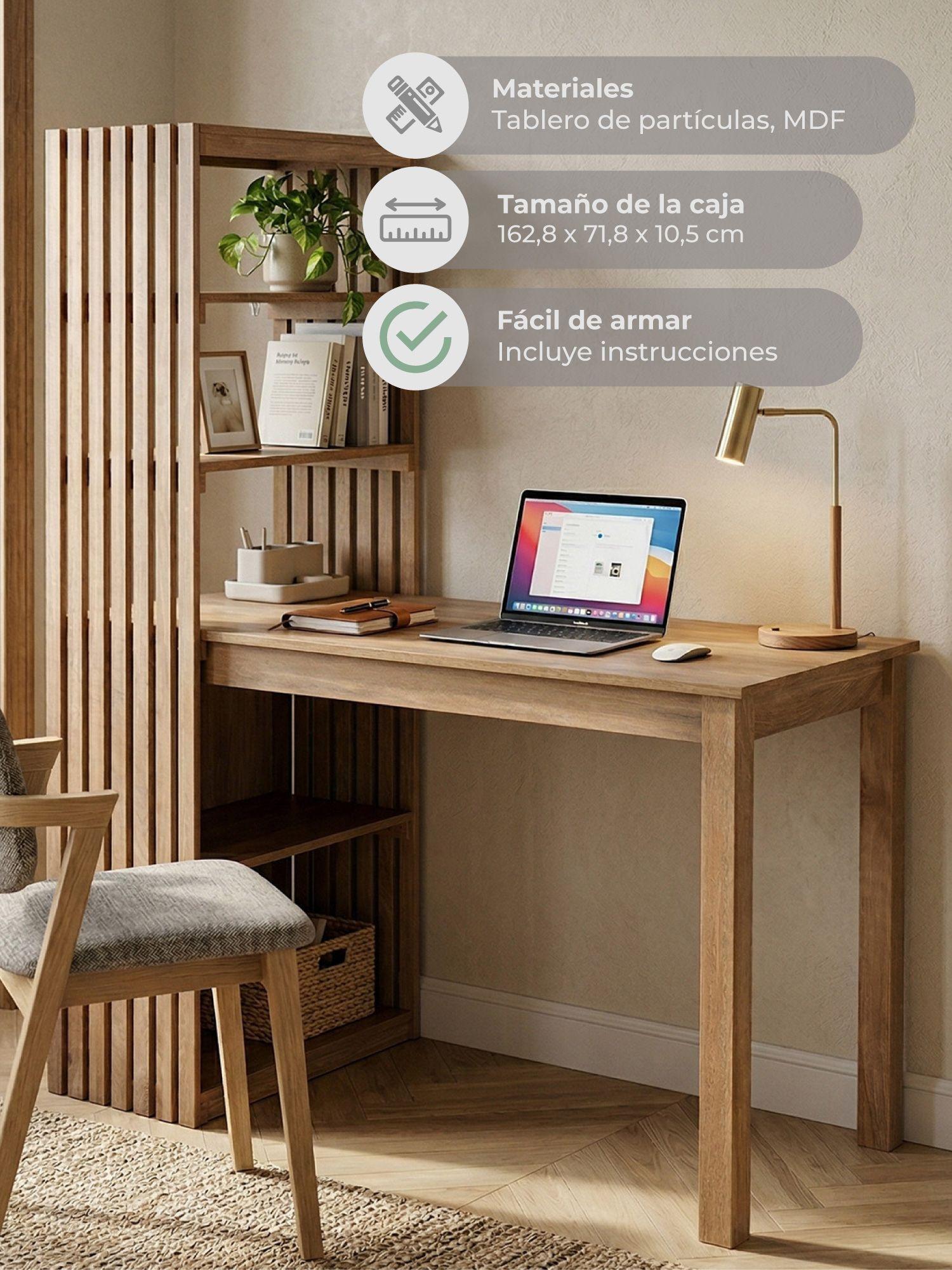 Escritorio Desk Var One Relan Diseño Varillado con Biblioteca Lateral Color Café Claro-6