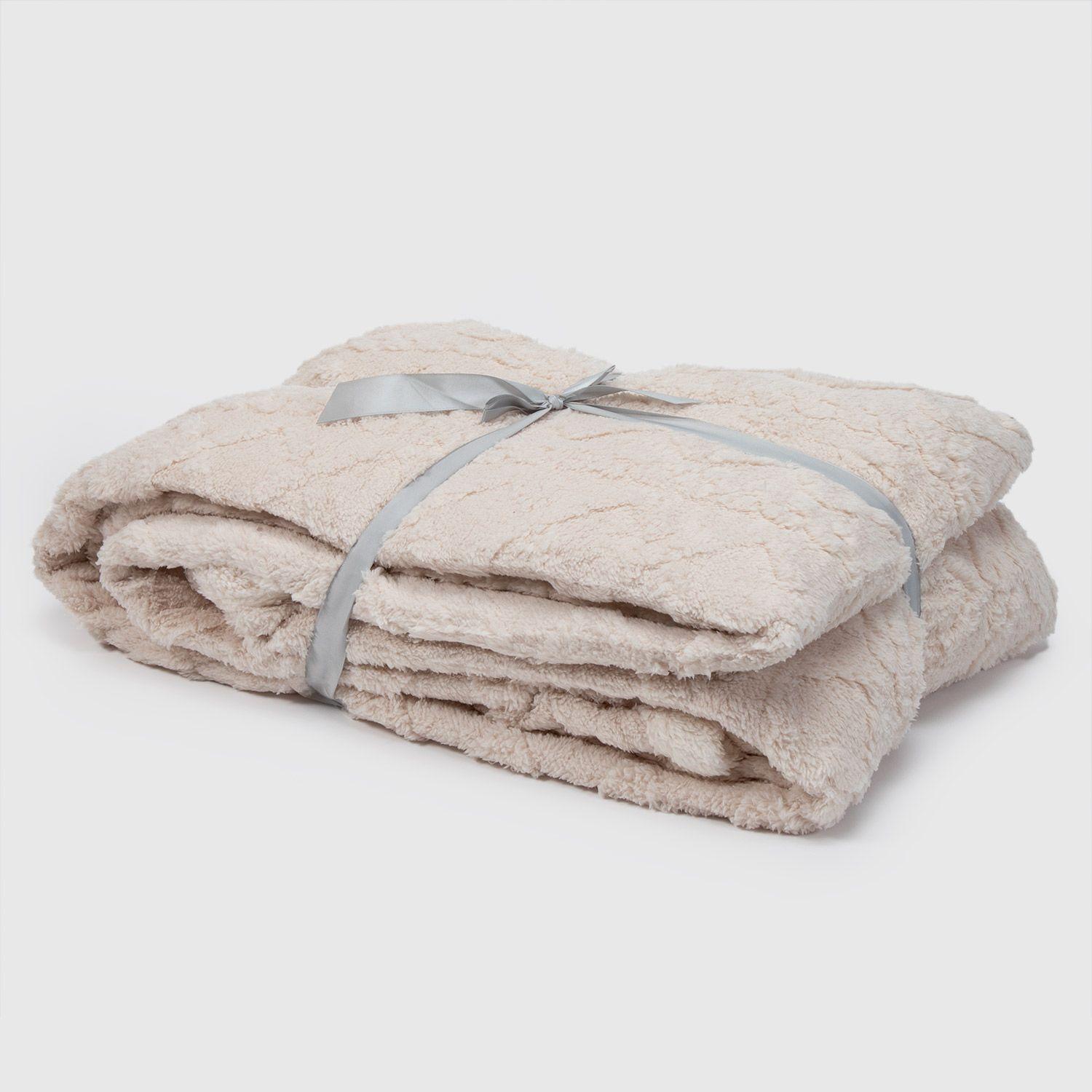 Manta Frazada Sherpa Jacquard Crema Queen Relan-3