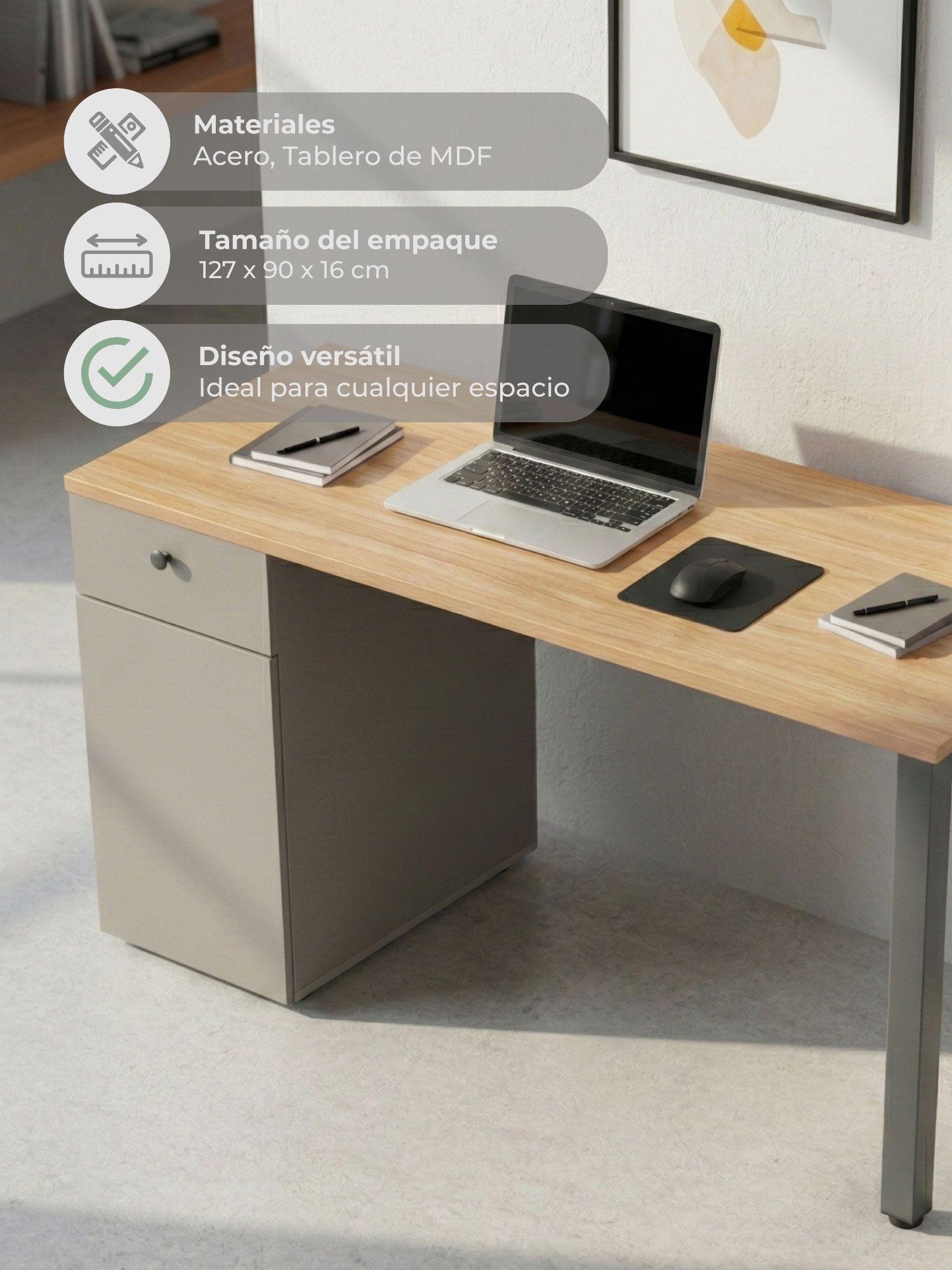Escritorio Ergo-016 Relan con Cajón y Puerta 140 cm largo Color Café Claro y Gris-2