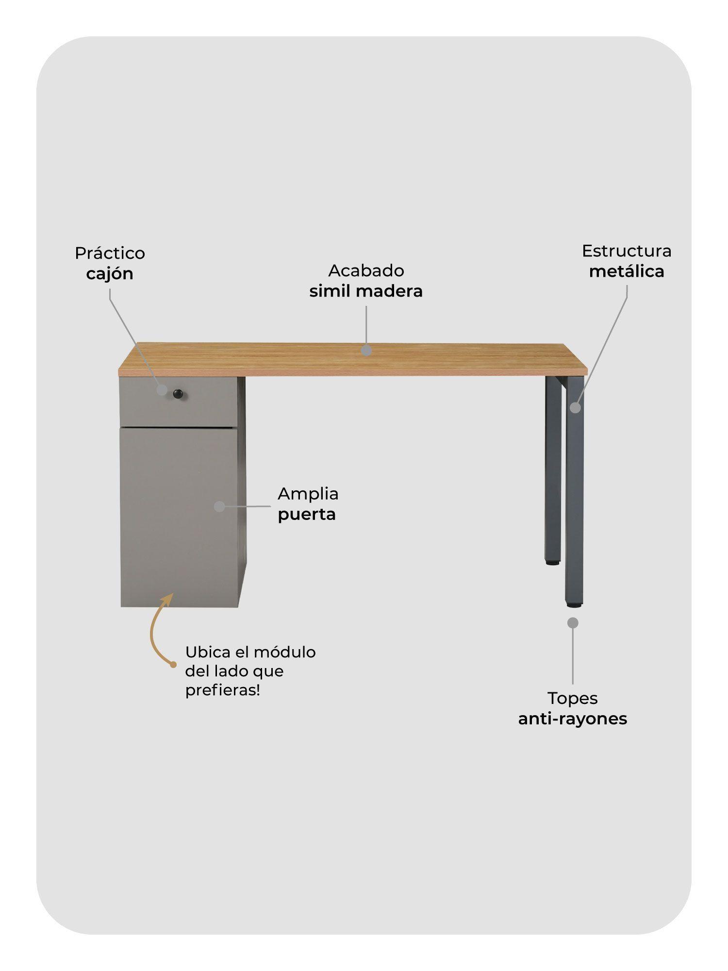 Escritorio Ergo-016 Relan con Cajón y Puerta 140 cm largo Color Café Claro y Gris-5