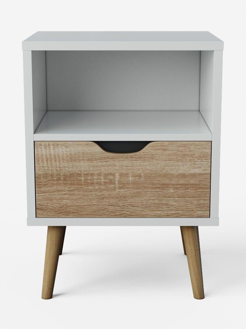Velador Top Living Tromso Con Cajón Blanco y Madera-5