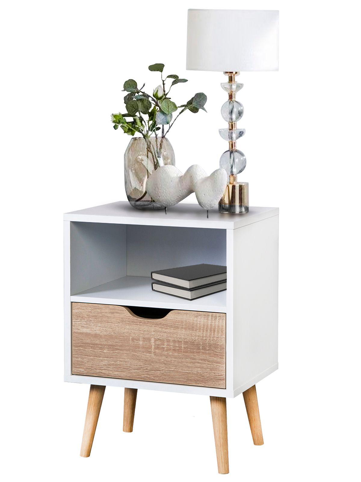 Velador Top Living Tromso Con Cajón Blanco y Madera-6