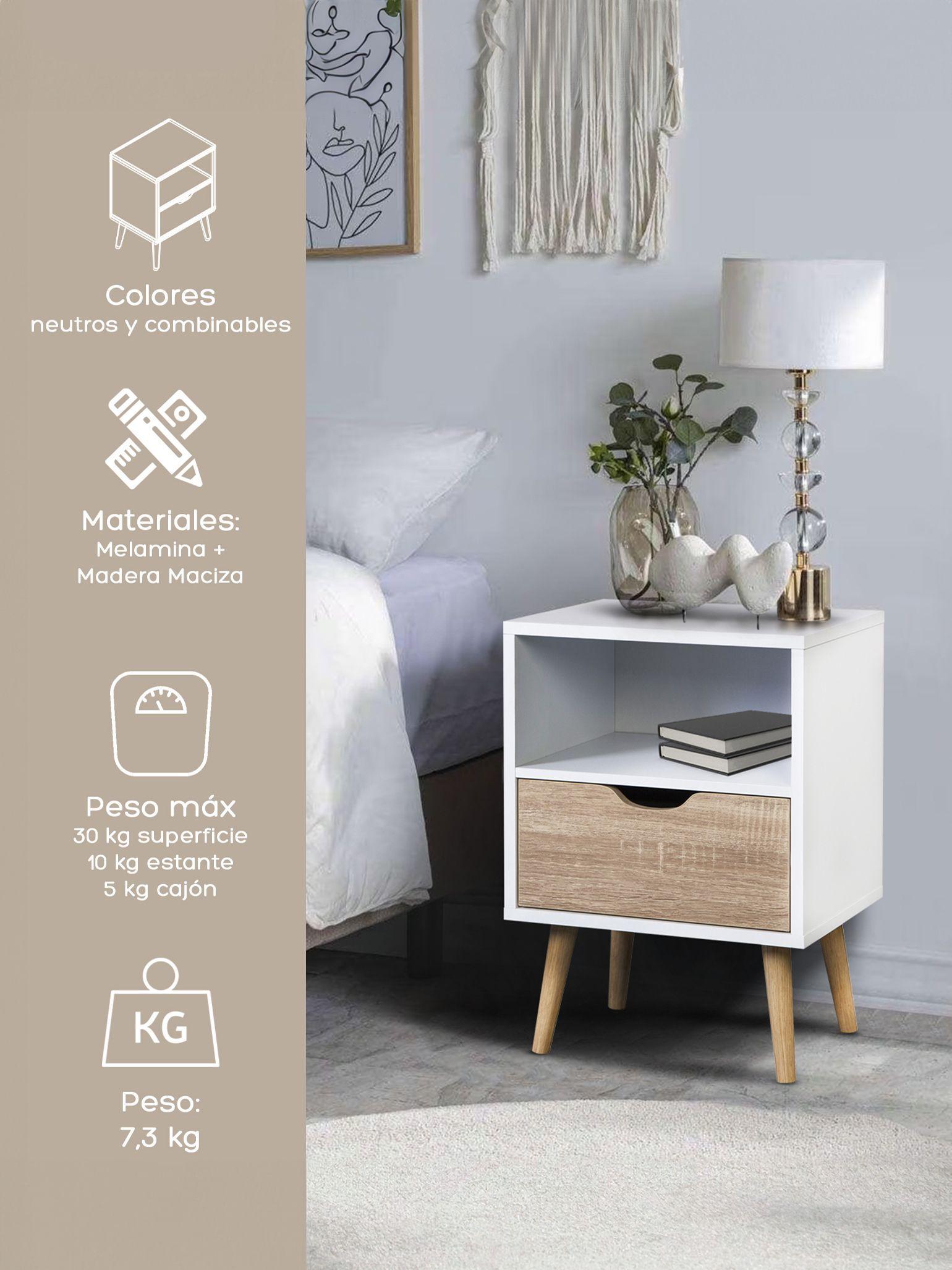 Velador Top Living Tromso Con Cajón Blanco y Madera-1