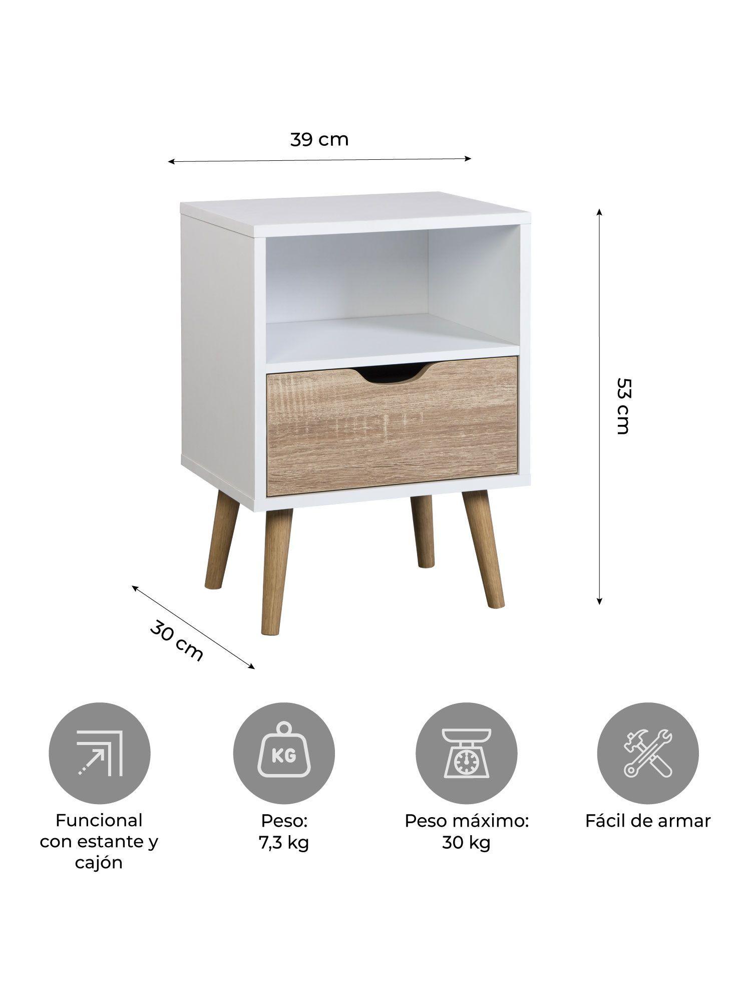 Velador Top Living Tromso Con Cajón Blanco y Madera-2