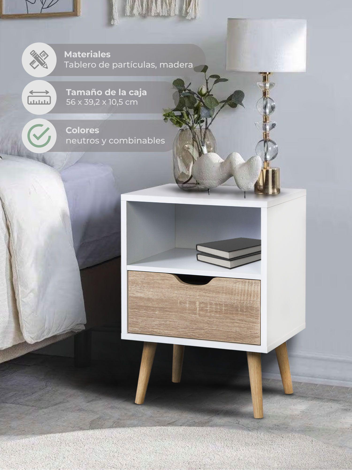 Velador Top Living Tromso Con Cajón Blanco y Madera-3