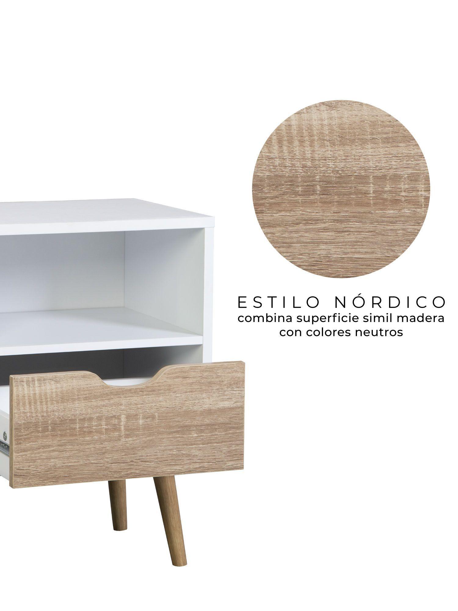 Velador Top Living Tromso Con Cajón Blanco y Madera-4