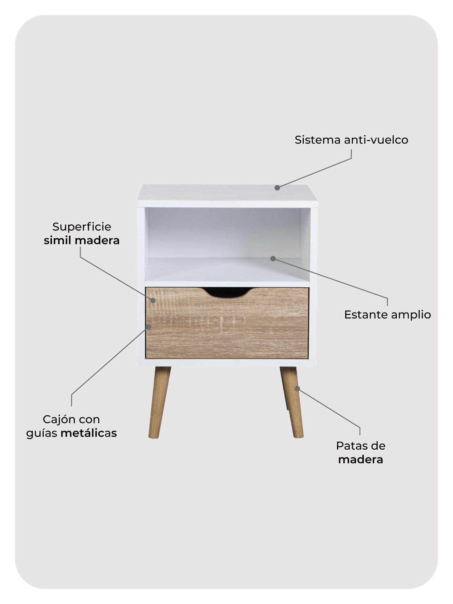 Velador Top Living Tromso Con Cajón Blanco y Madera-5