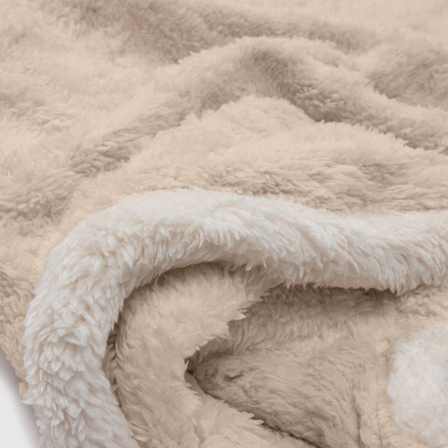 Manta Sherpa Polar Franela Beige 1,5 Plazas / Frazada Beige Relan-1