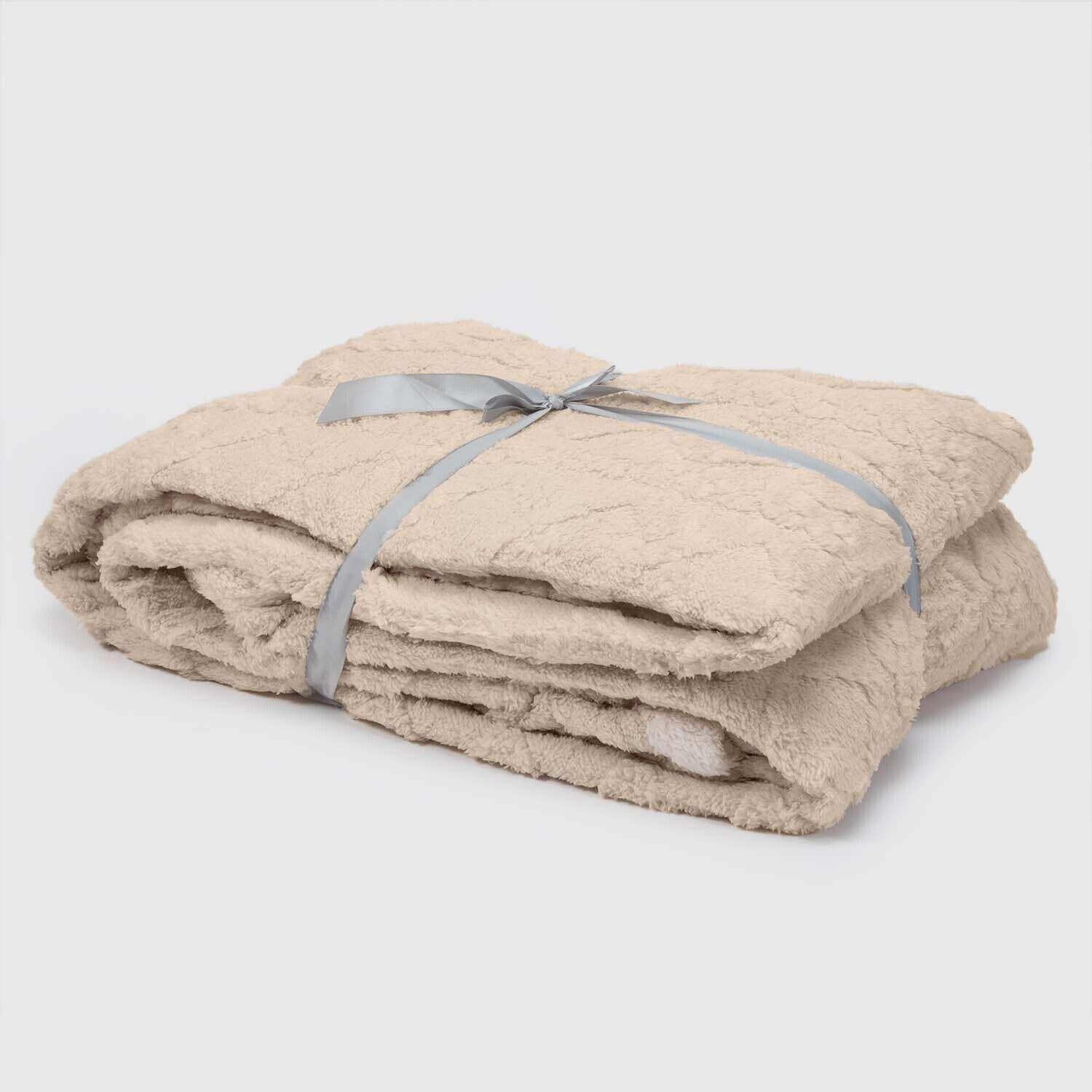 Manta Sherpa Polar Franela Beige 1,5 Plazas / Frazada Beige Relan-3