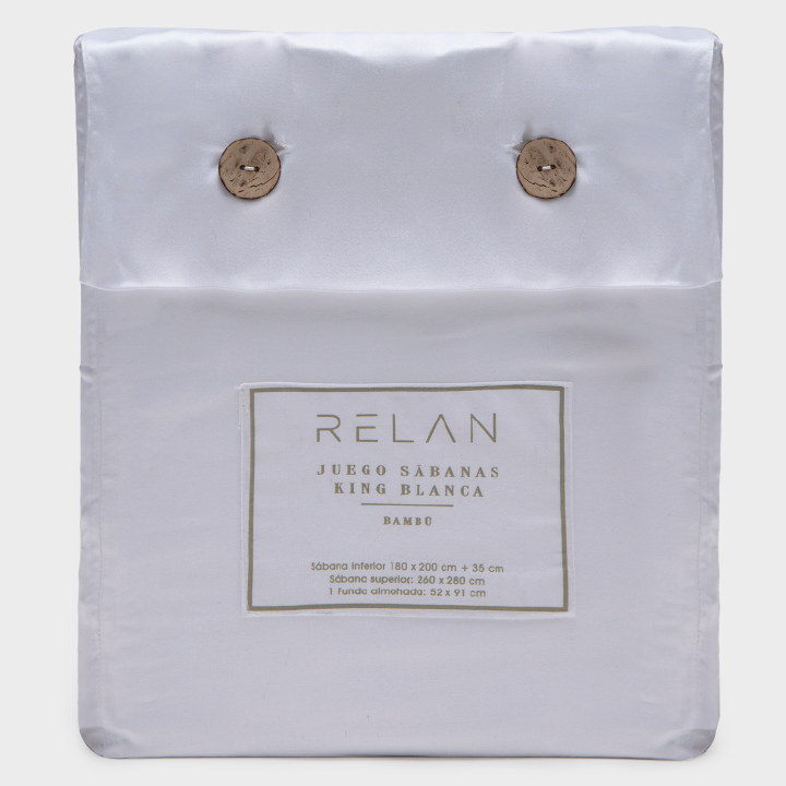 Juego de Sábanas de Bambú 300 Hilos Blanco King Relan-5