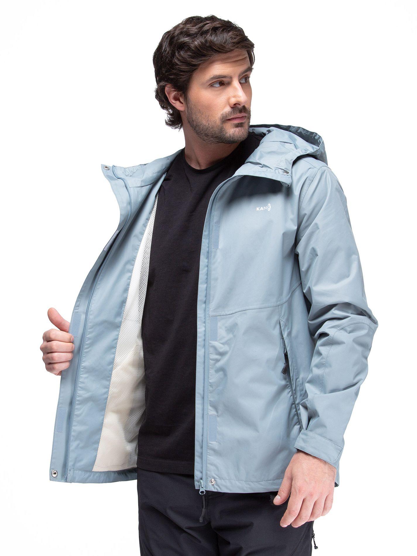 Chaqueta Cortavientos Impermeable Hombre Azul con Gorro-7