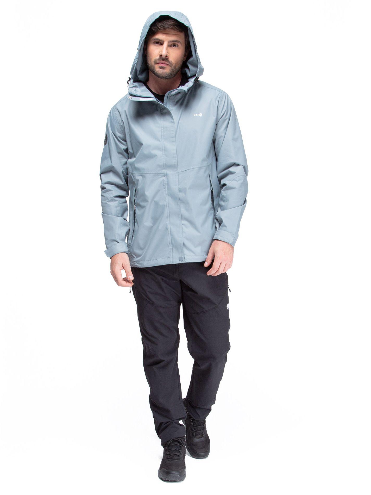 Chaqueta Cortavientos Impermeable Hombre Azul con Gorro-8