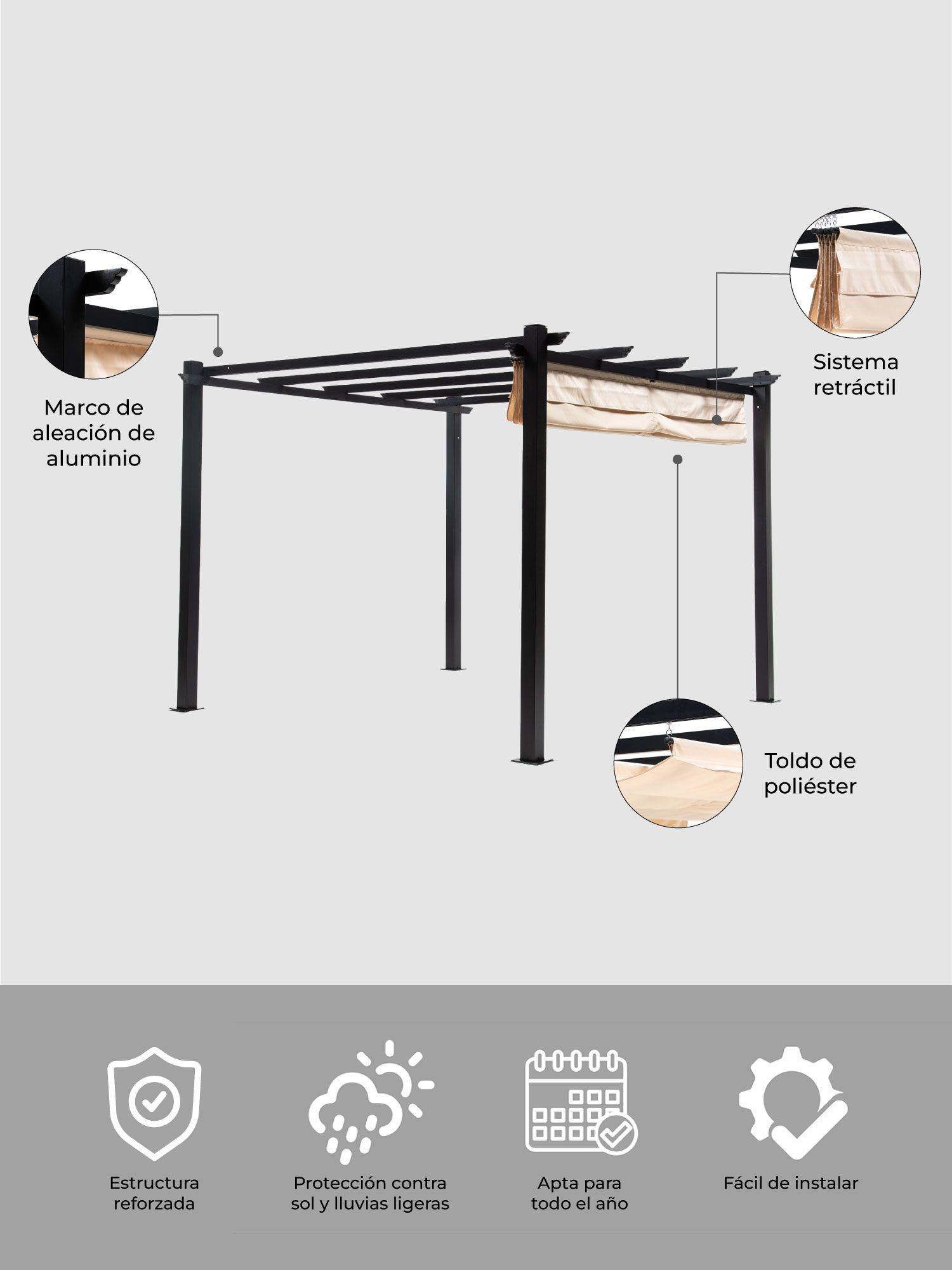 Pérgola Retráctil Relan Tipo Romana Gazebo Toldo 3x3 Mts-4