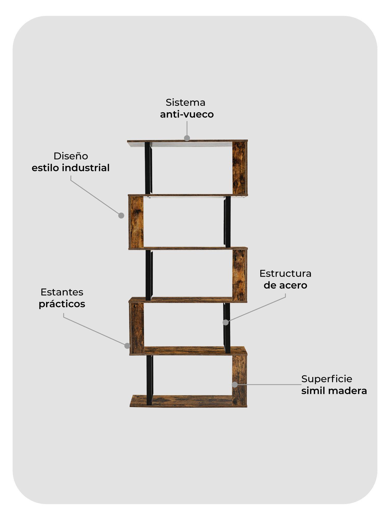 Librero Biblioteca Book 5 Relan Estilo Industrial Simil Madera -5