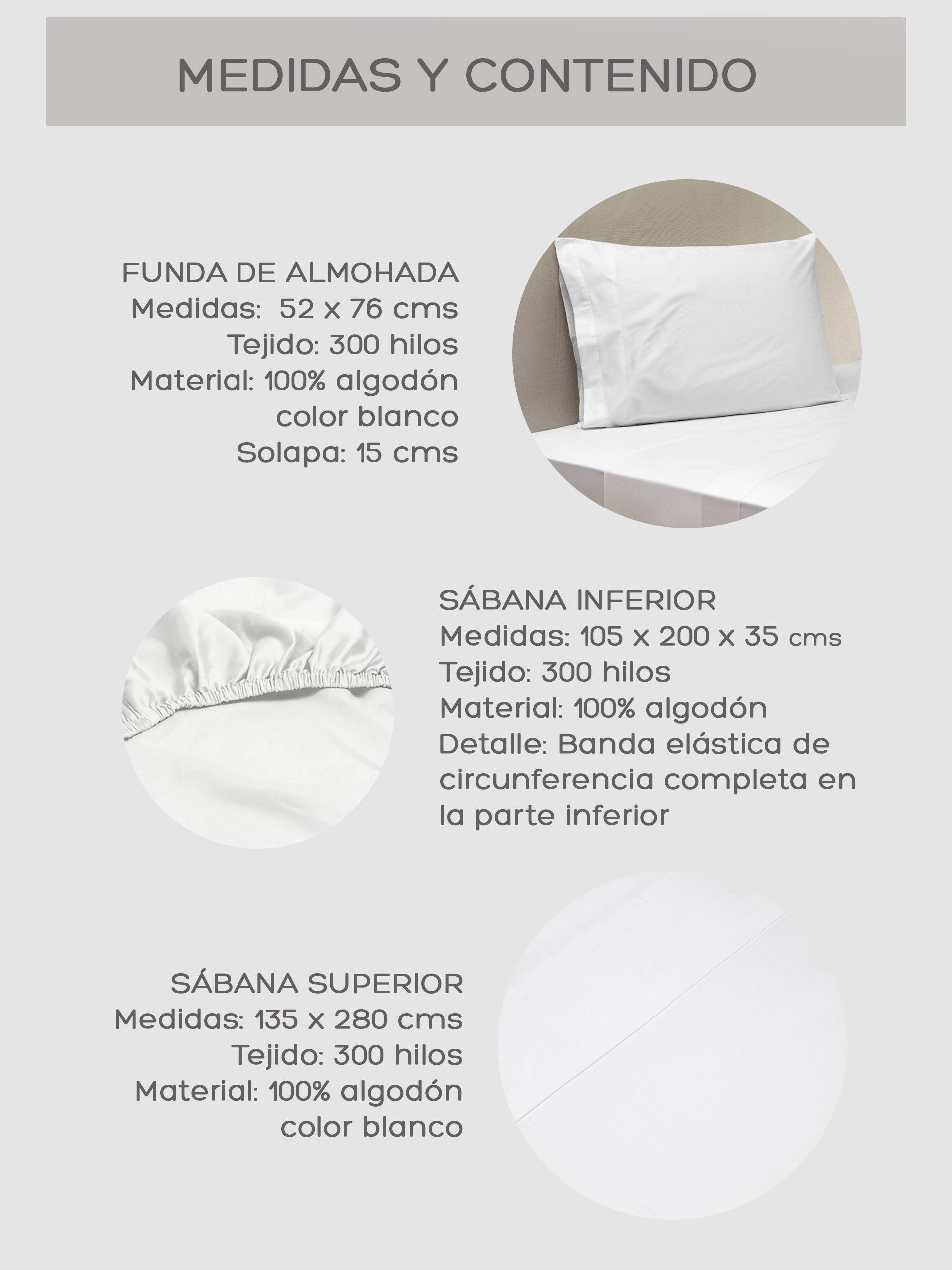 Juego De Sábanas 300 Hilos Blanco 1,5 Plazas Relan-7