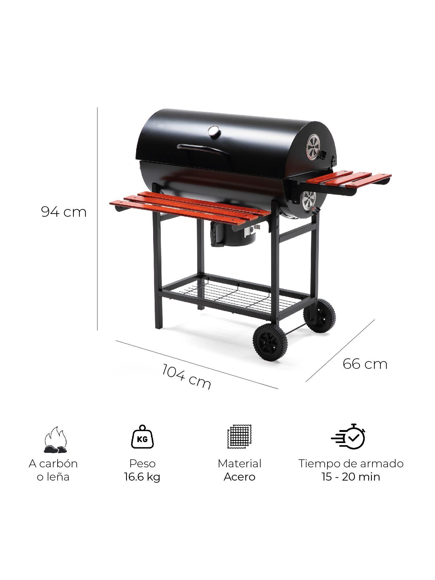 Parrilla Tambor a Carbón Relan BBQ WOOD con Tapa y Ruedas-1