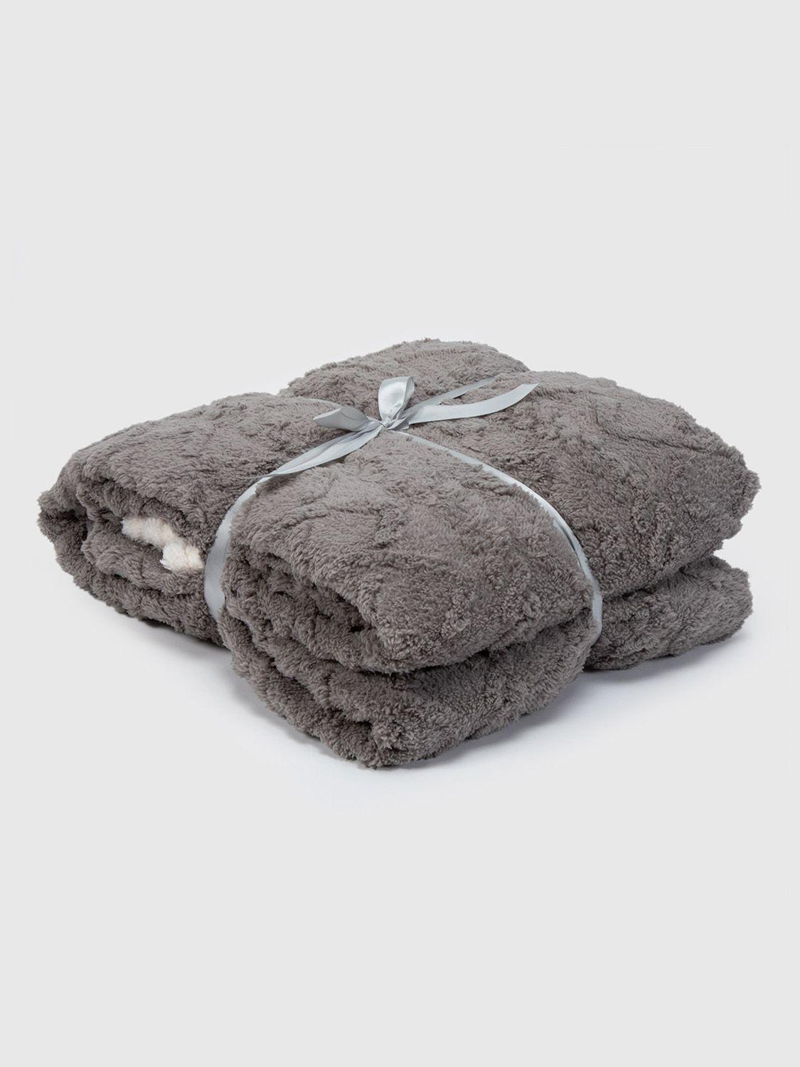 Manta Frazada Sherpa Jacquard Gris King Relan-4