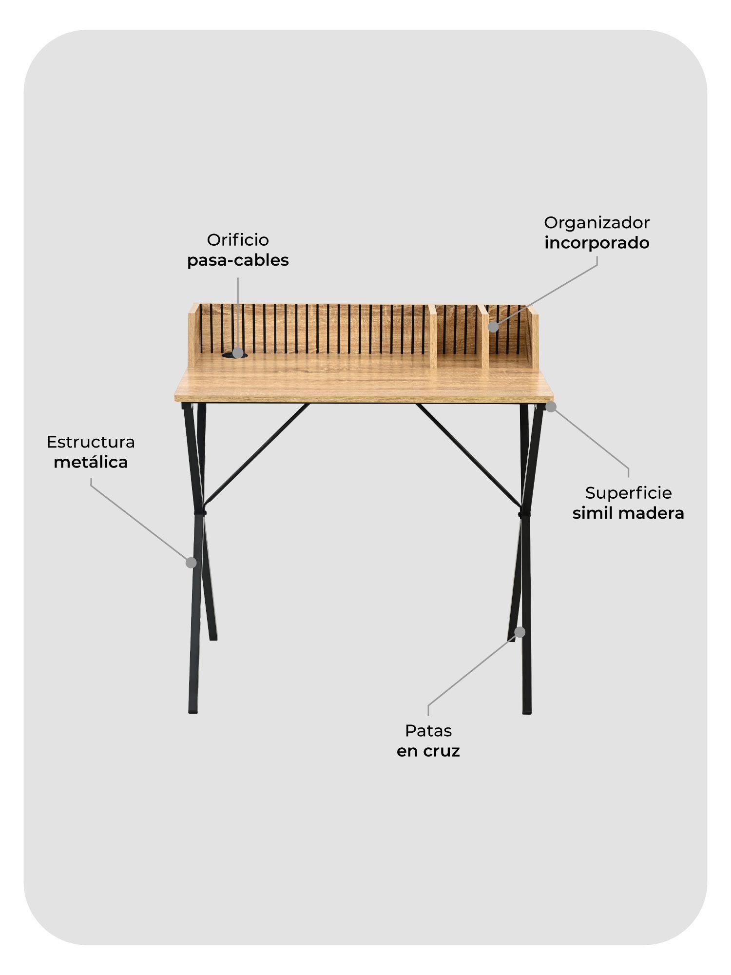 Escritorio Desk Var 2 Relan con Organizador Estilo Industrial-3