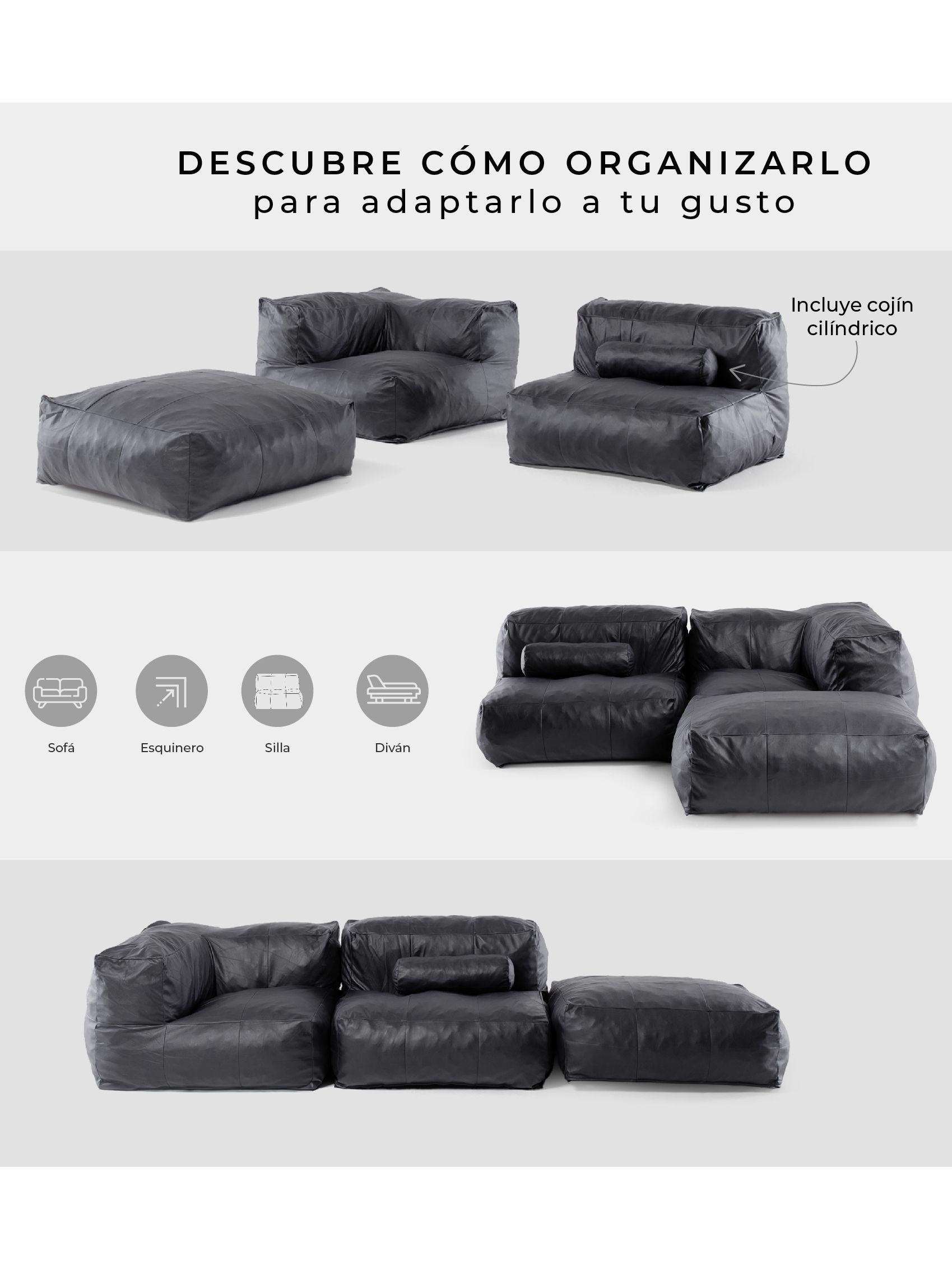 Sillón Pouf / Puff Seccional Relan Leather Sofá Simil Cuero-5