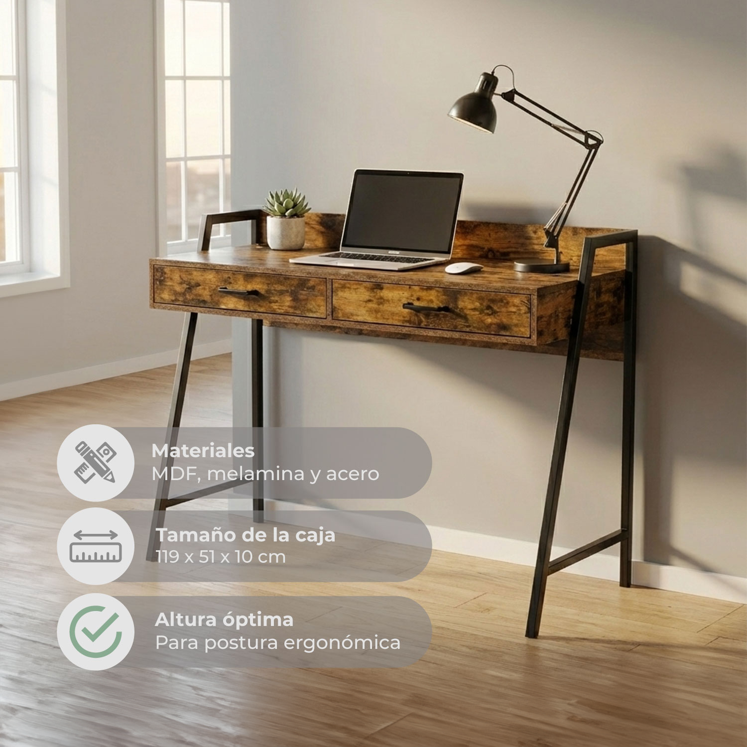 Escritorio Industrial USB Top Living Desk-23 con Cajones-8
