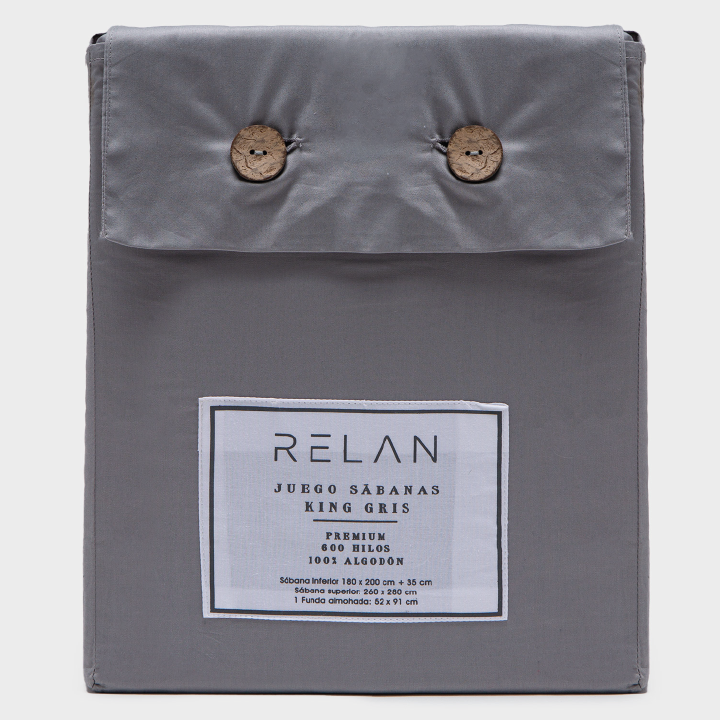 Juego de Sábanas 300 Hilos Gris King Relan-4