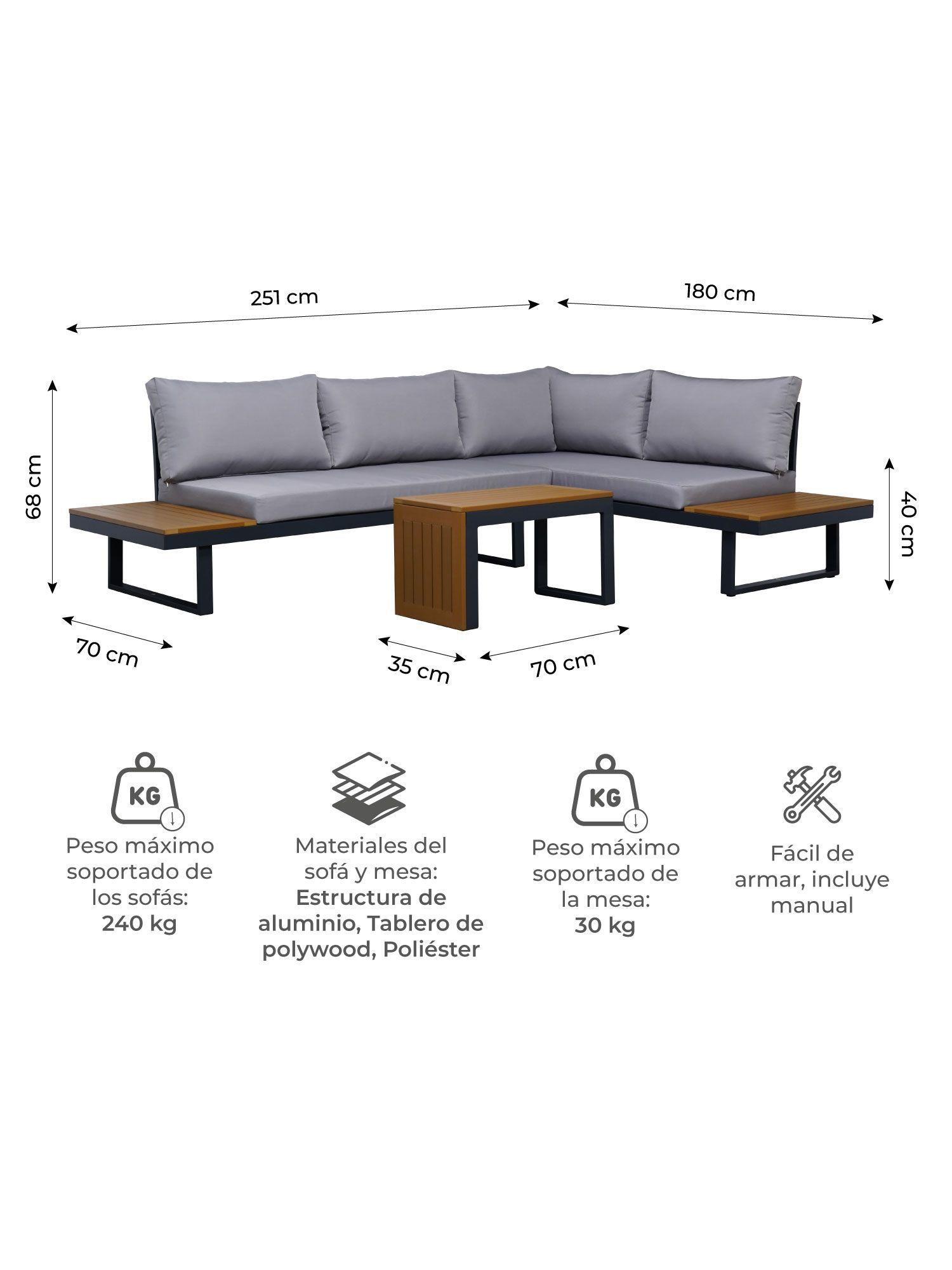 Juego de Terraza Saigon Relan Living Exterior Mesa Sofá Seccional-2