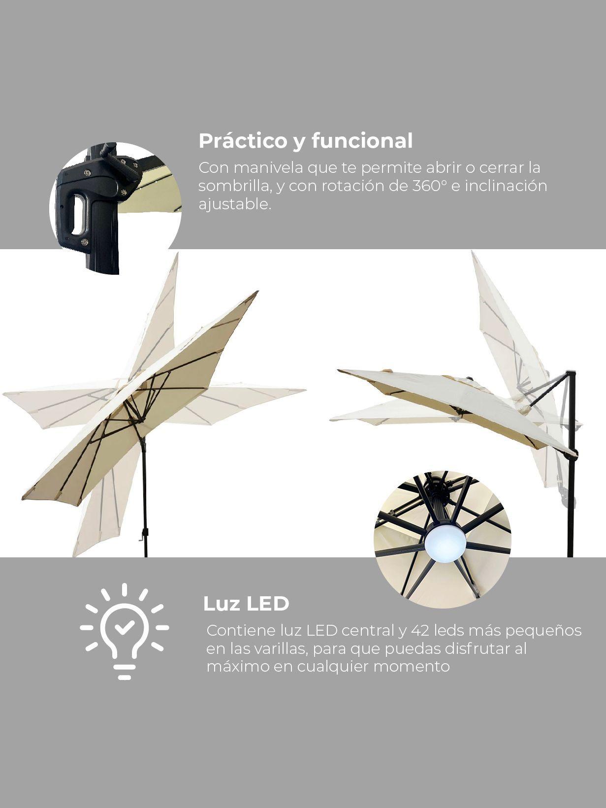 Quitasol Reforzado con Base Relan Bright Night Luces 300cm-4