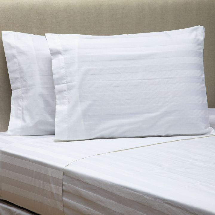 Juego de Sábanas Rayadas 300 Hilos Blanco Queen Relan-0