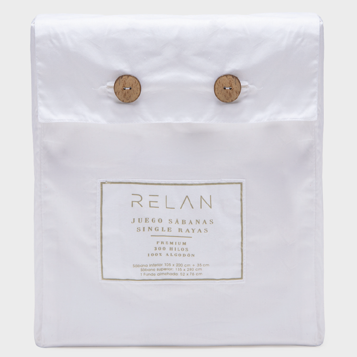 Juego de Sábanas Rayadas 600 Hilos Blanco 1,5 Plazas Relan-5