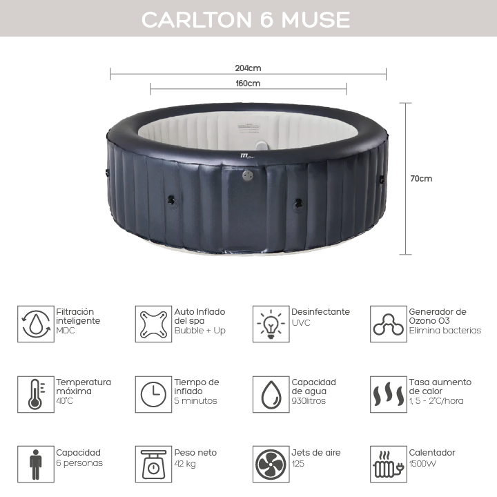 Hot Tub Inflable / Spa Carlton 6 Muse Jets / Mspa 6 Personas-2