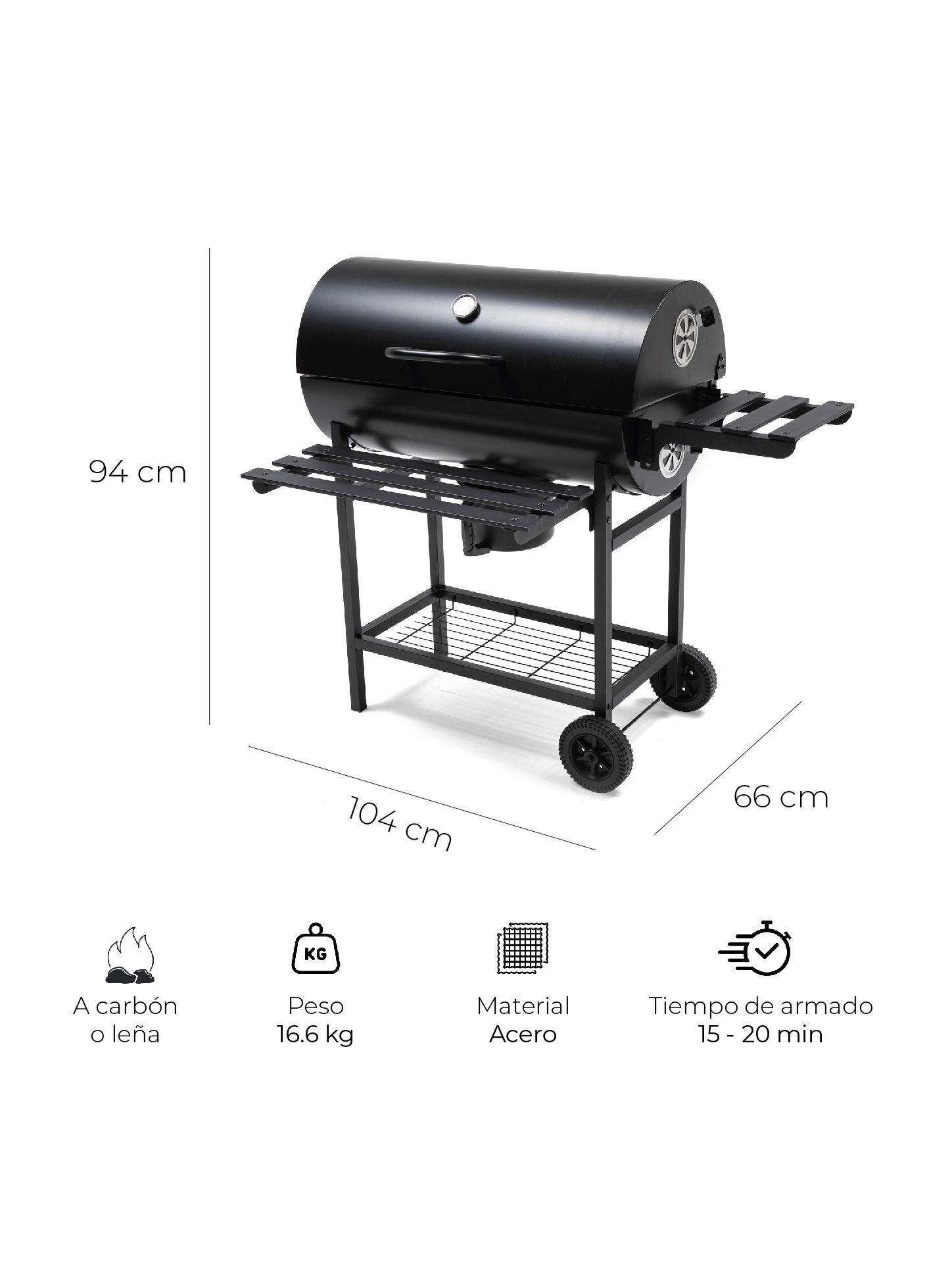 Parrilla Tambor a Carbón Relan BBQ Black con Tapa y Ruedas-2